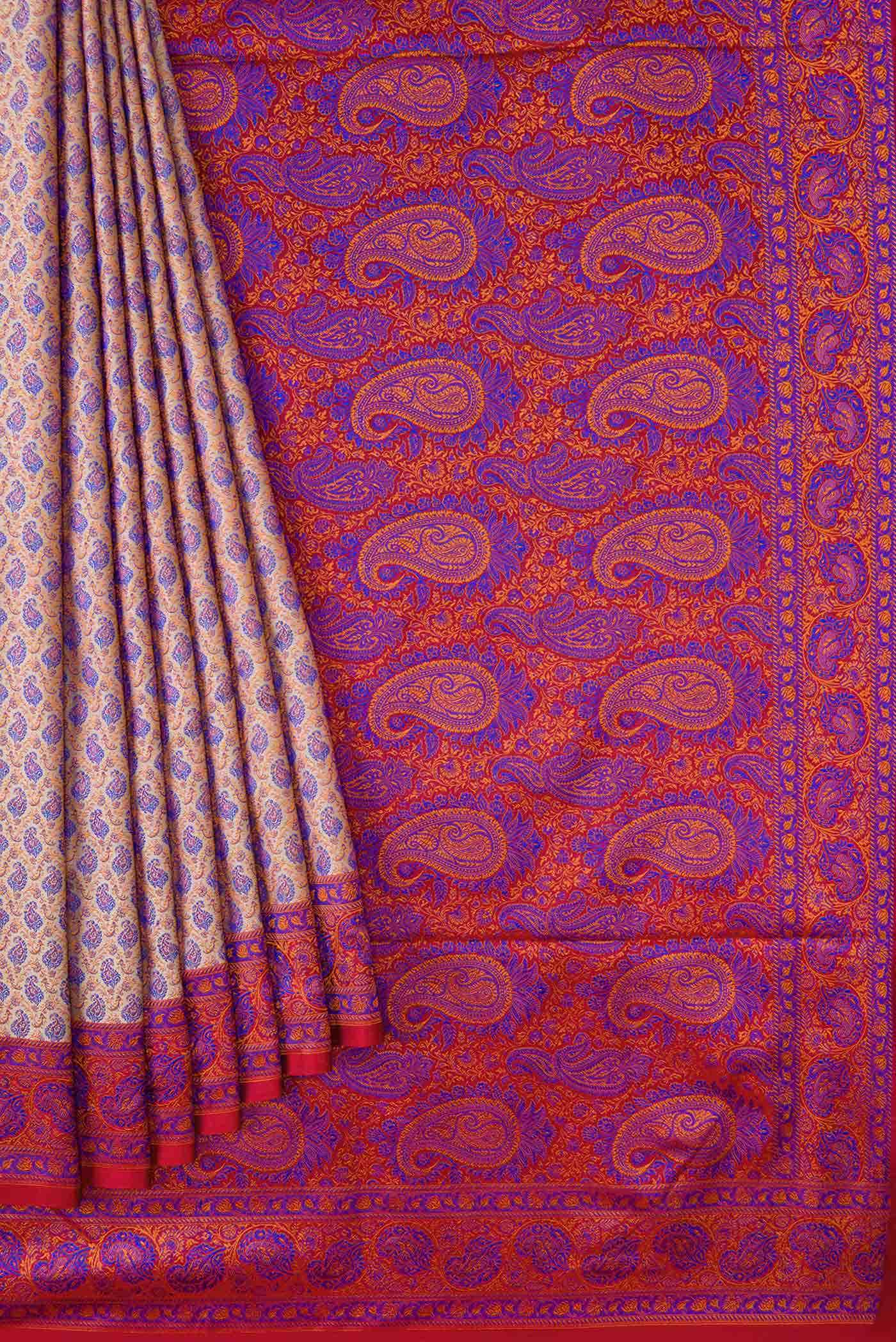 Golden Peach Dual Tone Banarasi Silk Saree - Image 3