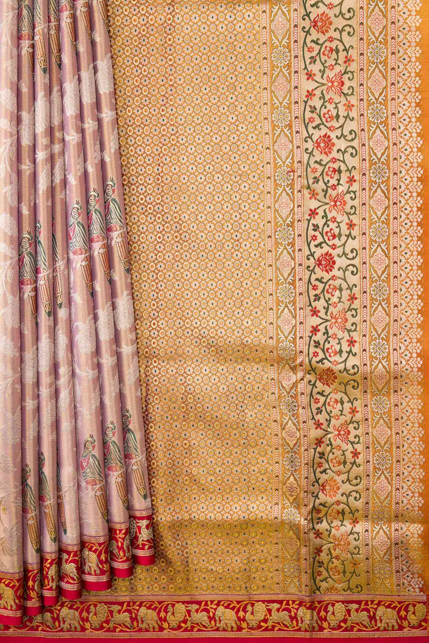 Golden Peach Dual Tone Kanchipuram Saree - Image 4