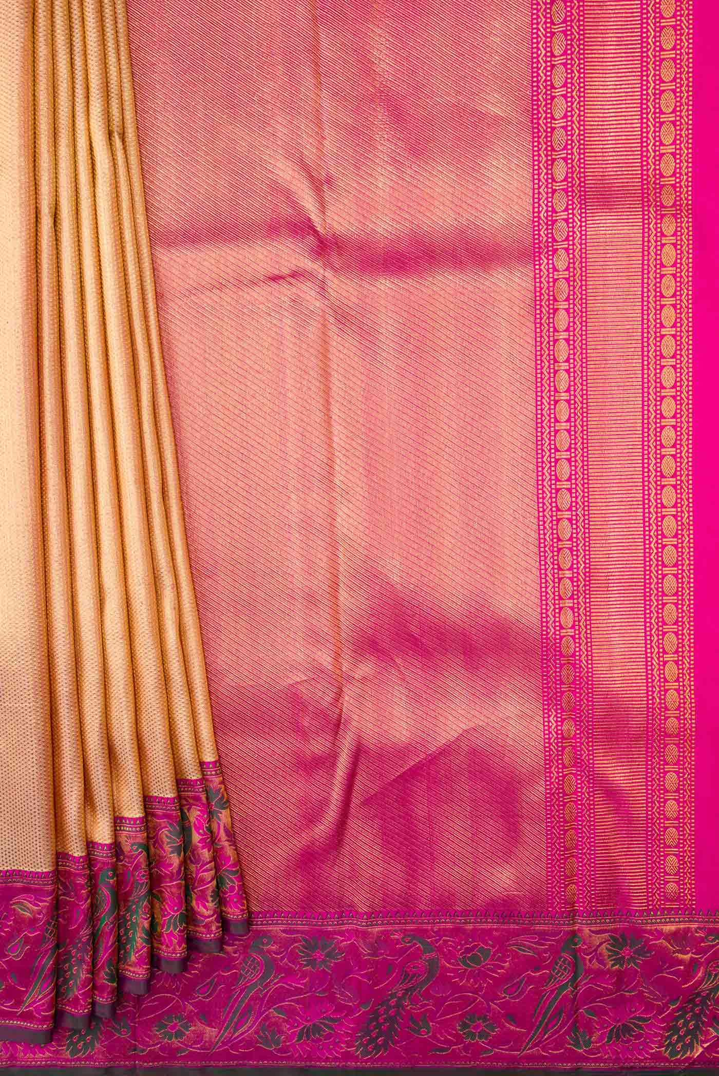 Golden Peach Dual Tone Kanjivaram Silk Saree - Image 4