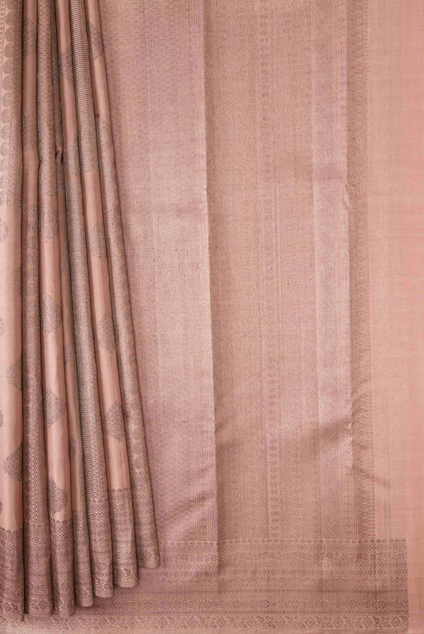 Golden Peach Dual Tone Kanjivaram Silk Saree - Image 4