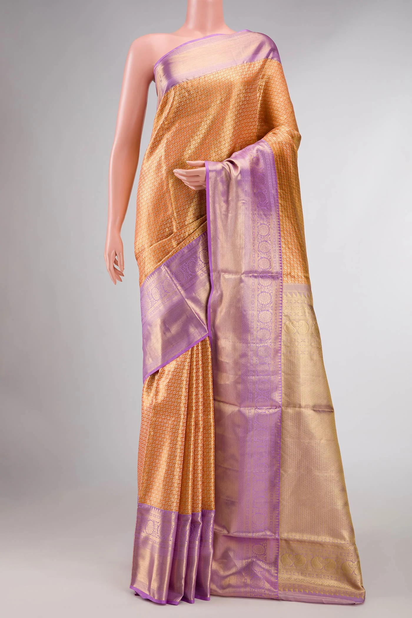 Orange Kanchipuram Tissue Silk Saree