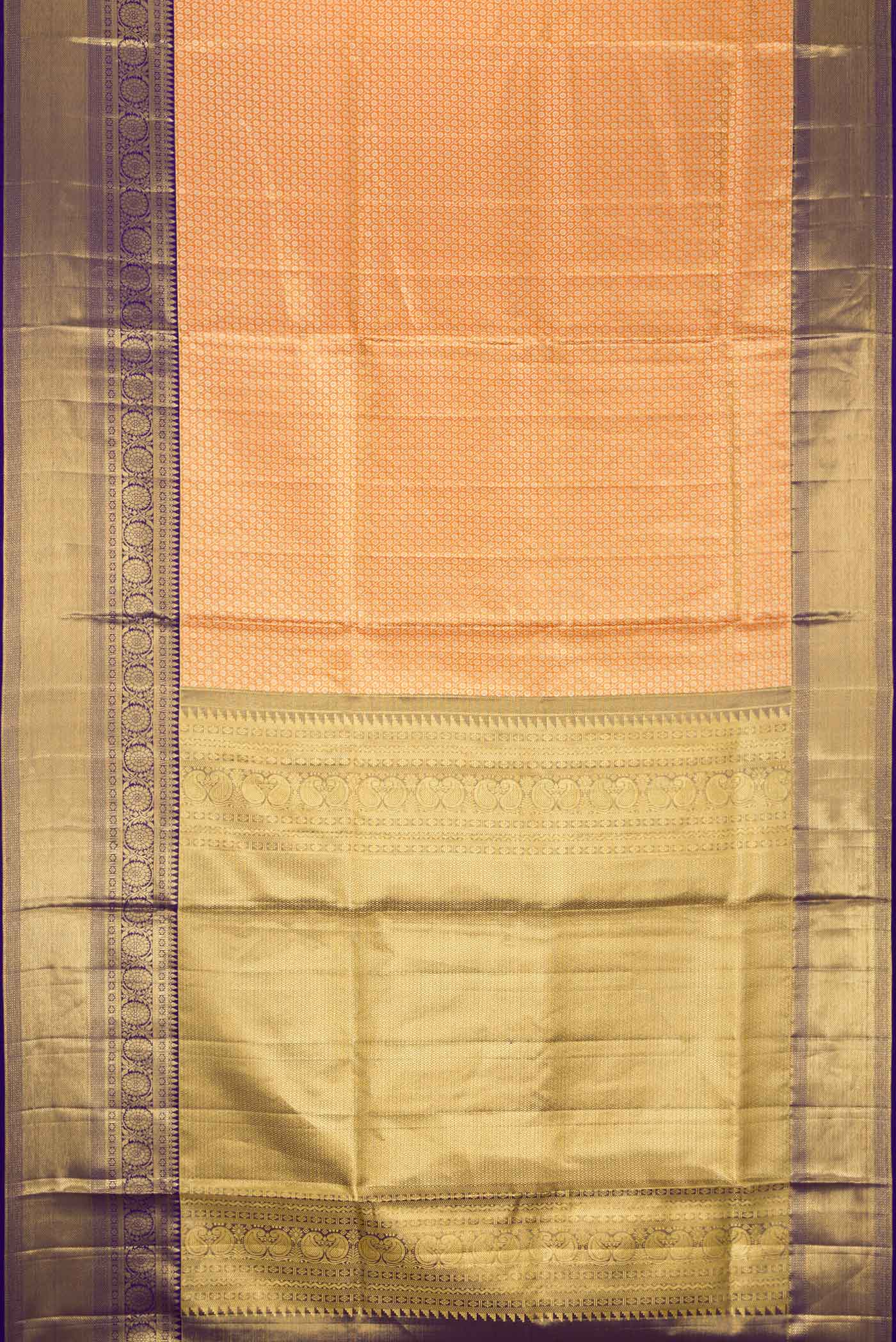 Golden Peach Dual Tone Kanchipuram Tissue Silk Saree - Image 6