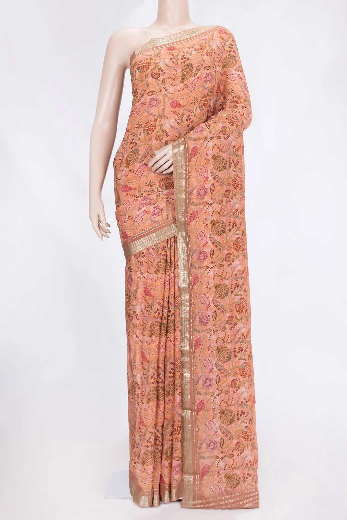 Peach Mysore Crepe Saree