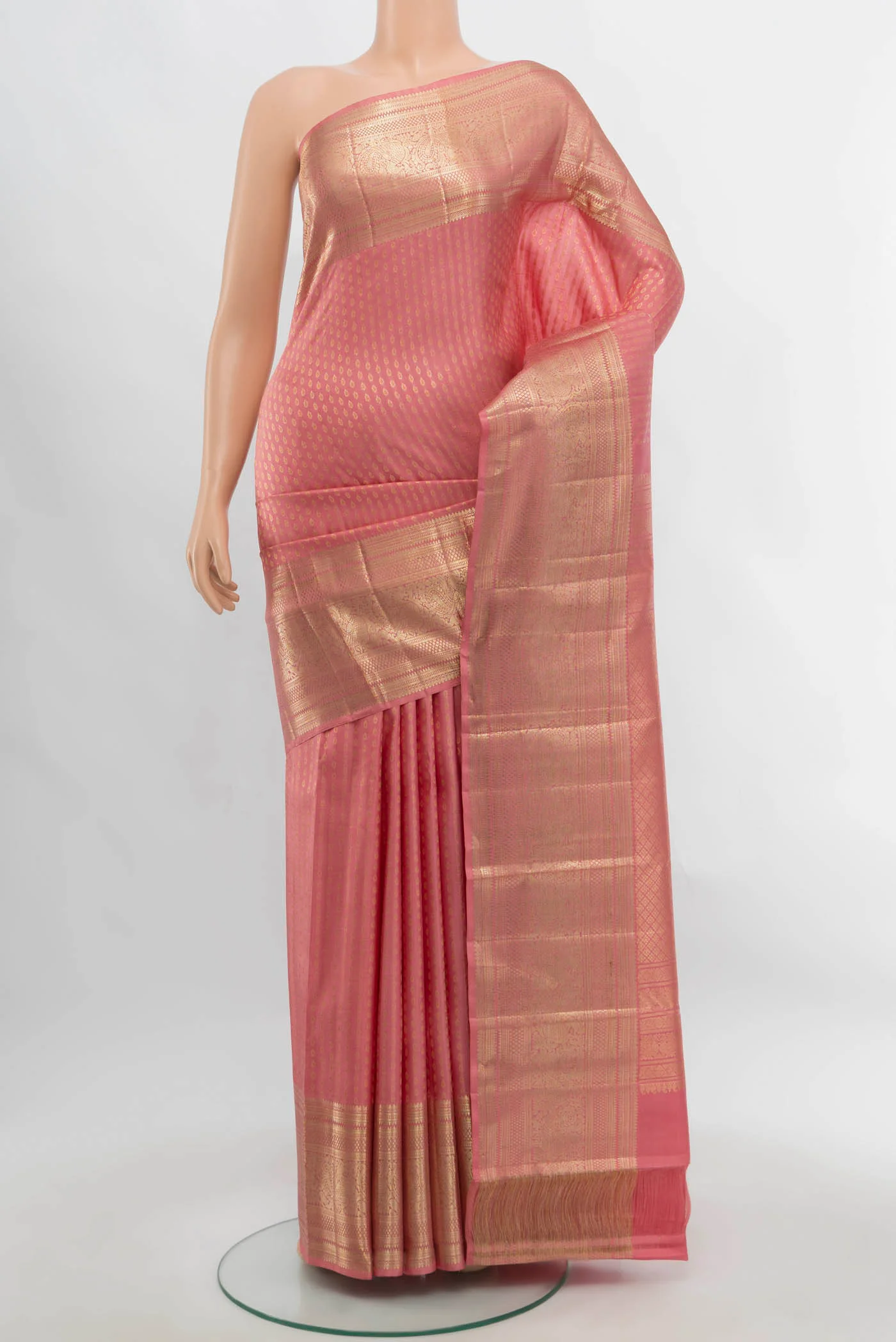Rose pink Kanchipuram Silk Saree