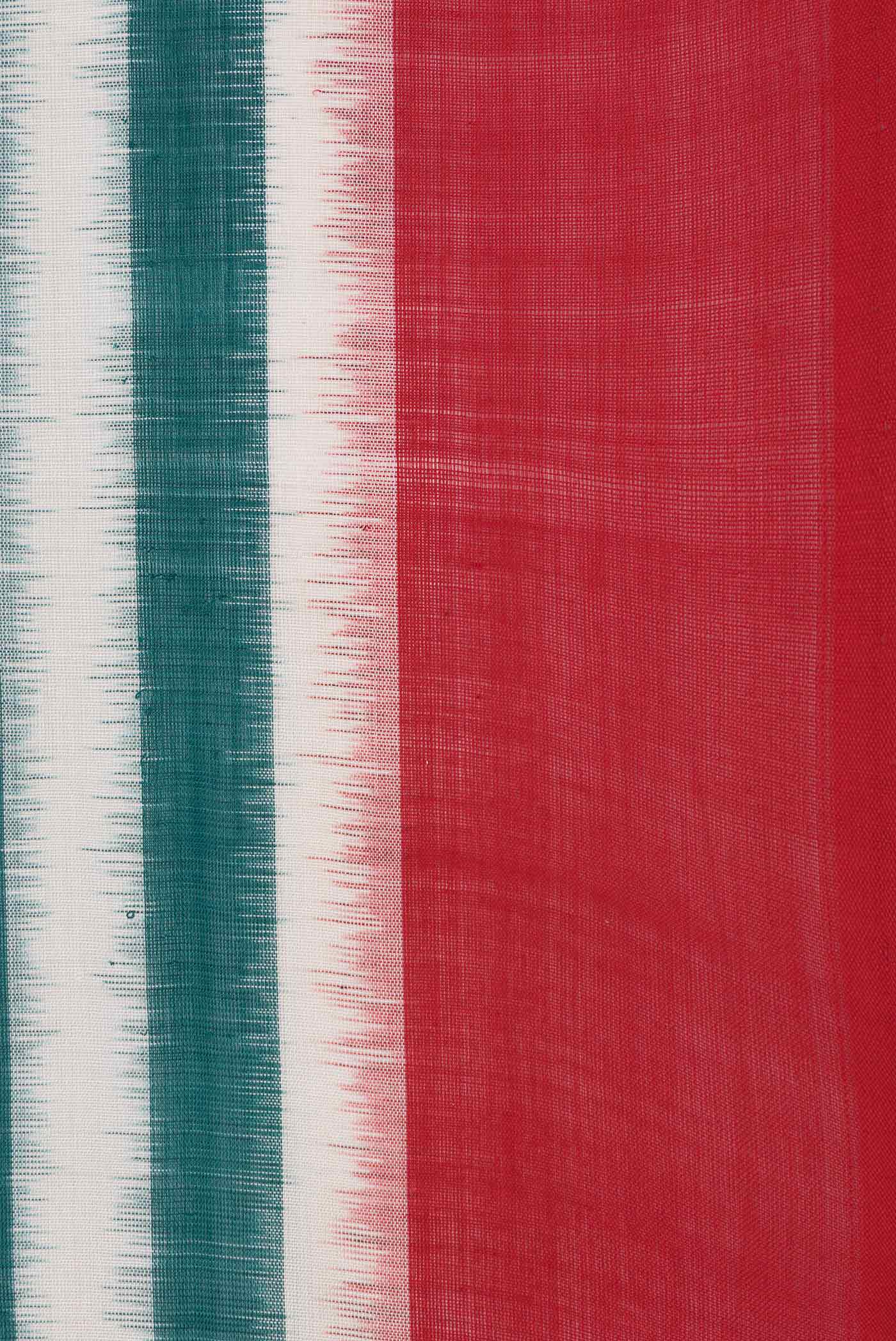 Green and Off White Color Double Ikat Saree - Image 3