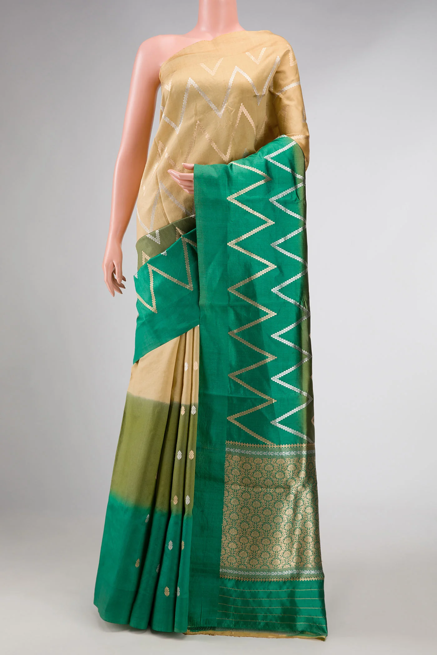 Green and Sandal Color Tussar Silk Saree