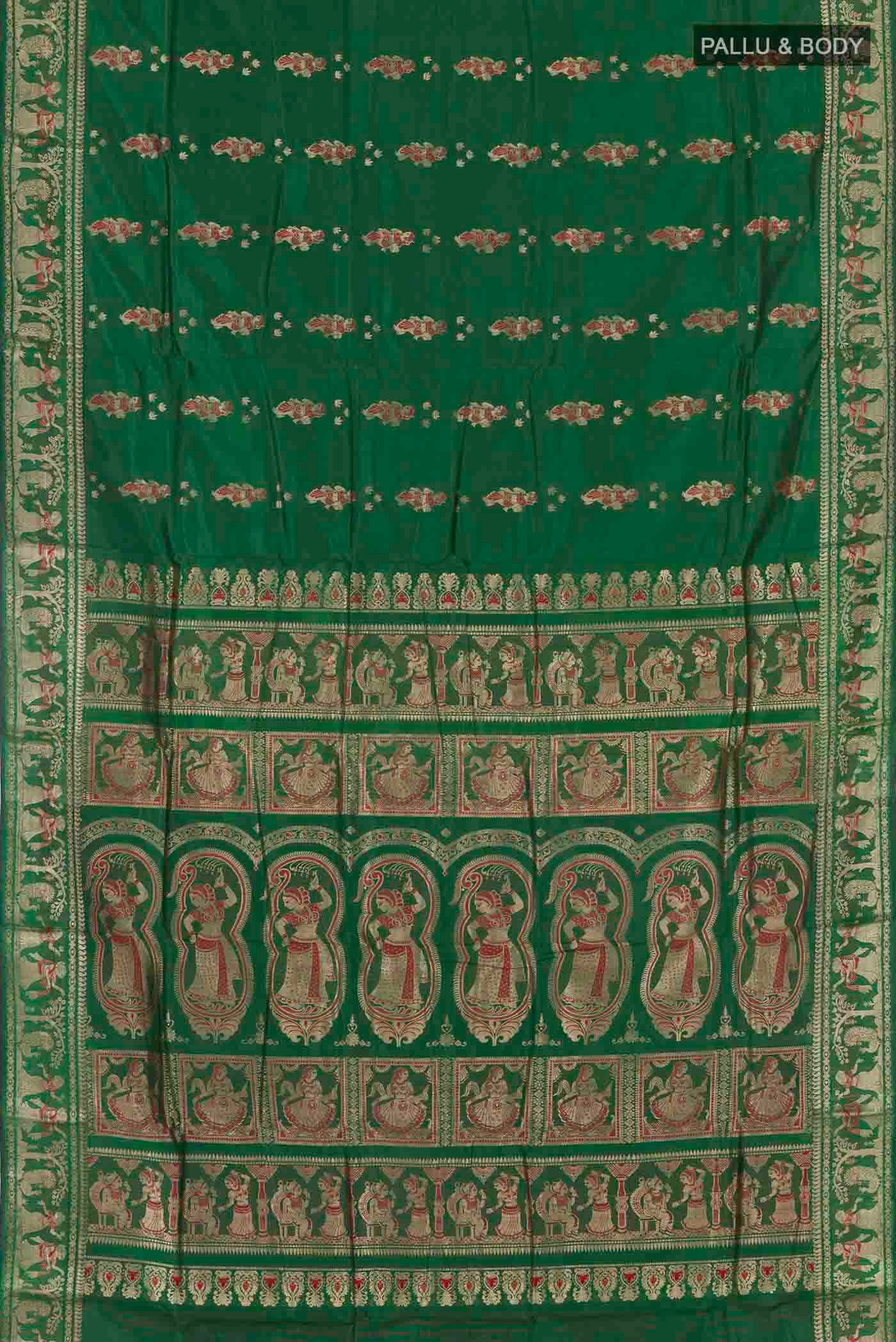 Green Baluchari Silk Saree - Image 5