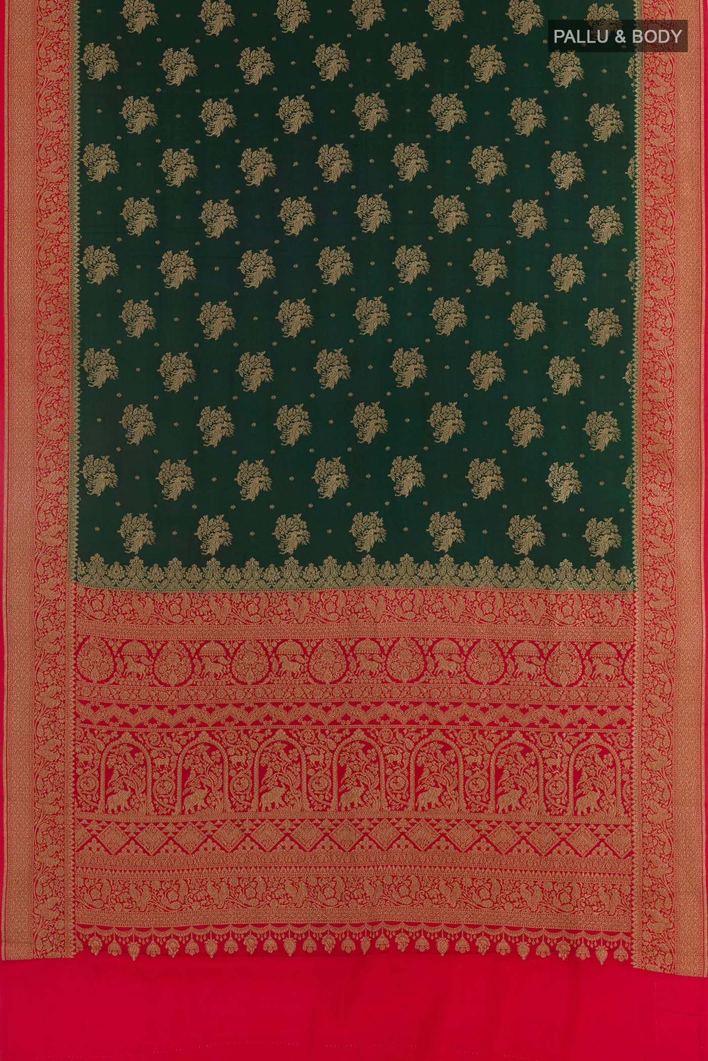 Bottle Green Banarasi Georgette Saree - Image 3