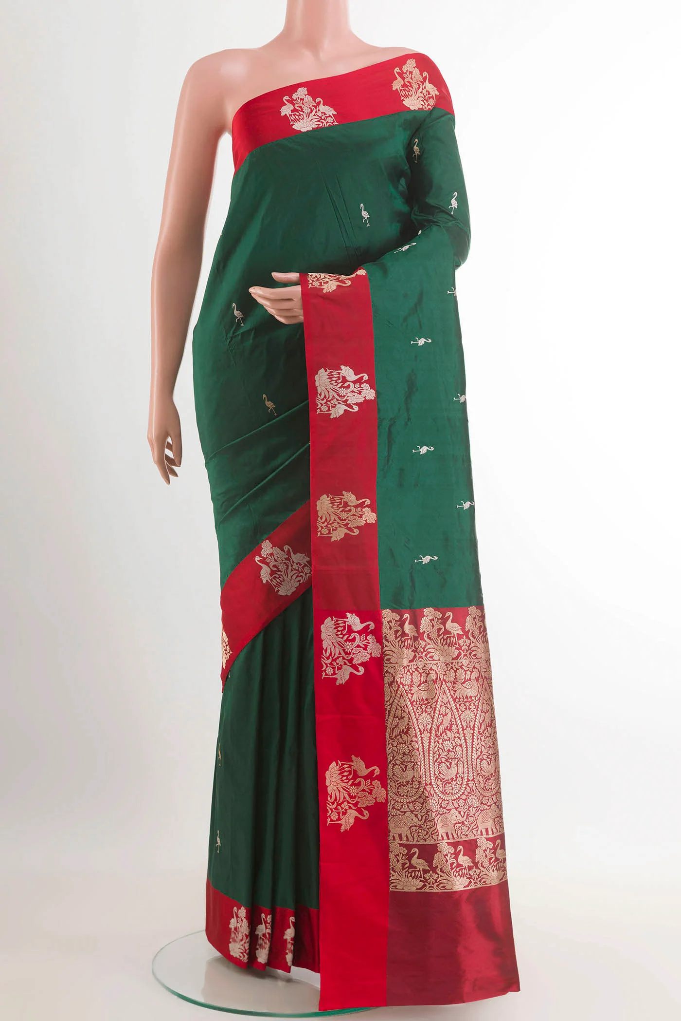 Bottle Green Banarasi Katan Silk Saree