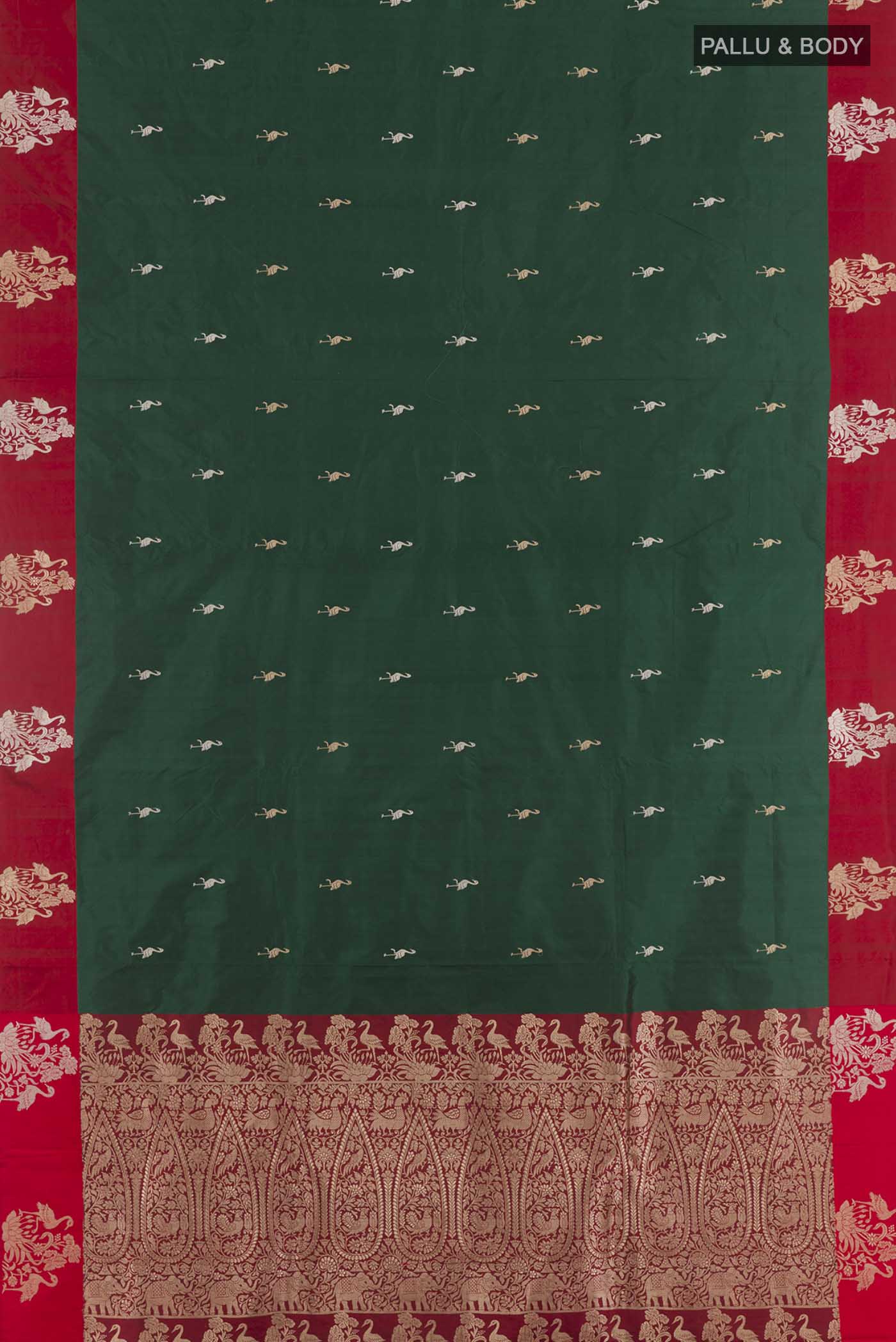 Bottle Green Banarasi Katan Silk Saree - Image 3