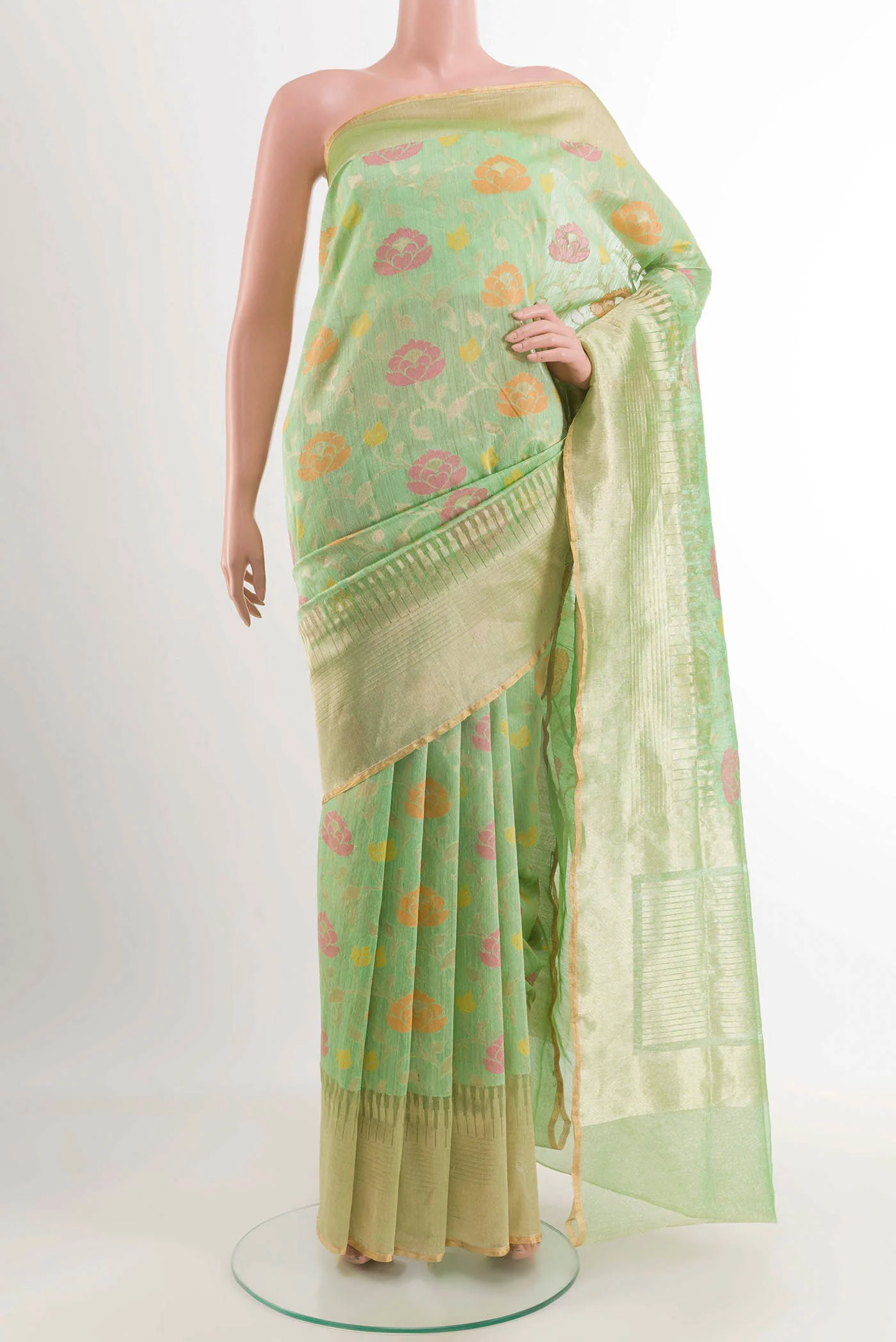 Green Banarasi Kora Silk Saree