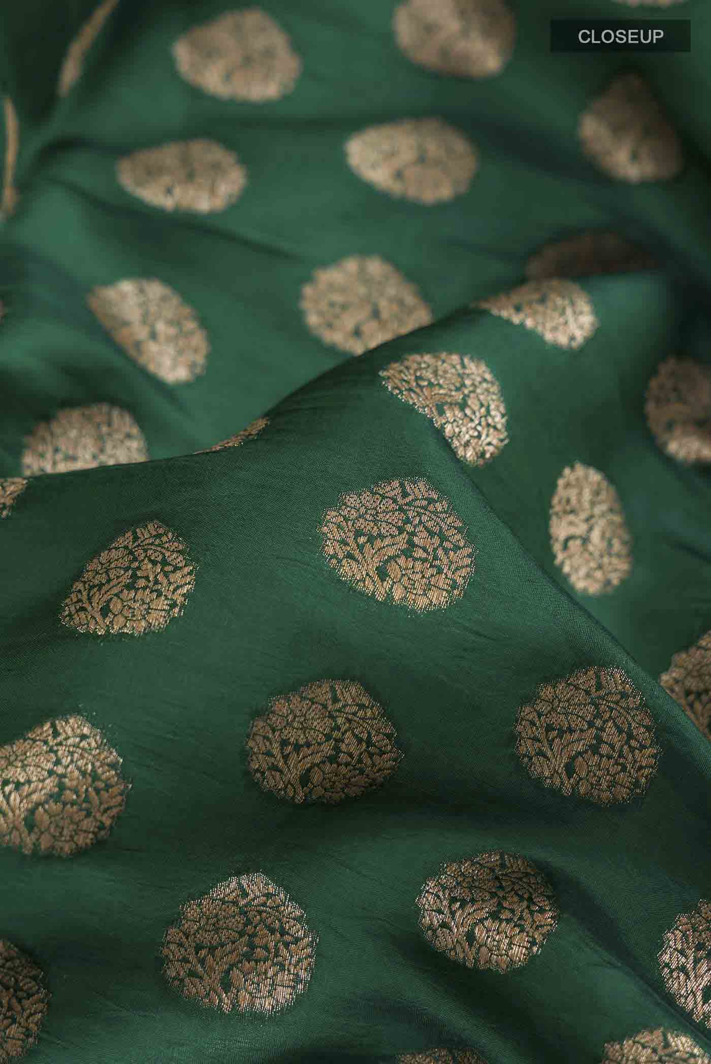 Green Banarasi Raw Silk Saree - Image 2