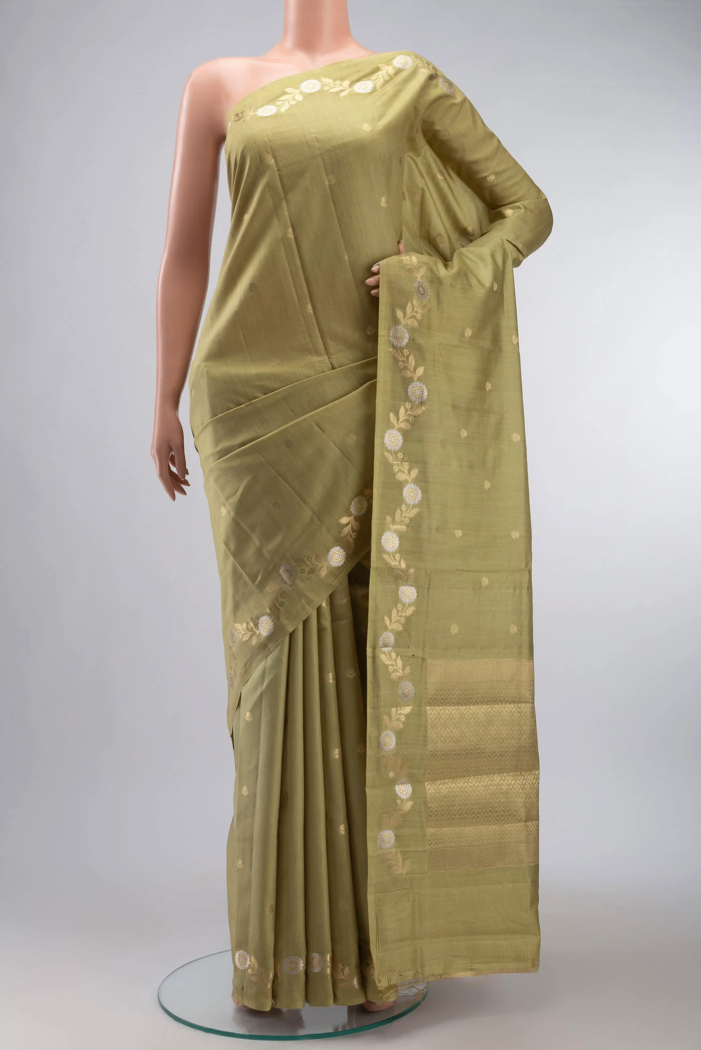 Green Banarasi Raw Silk Saree