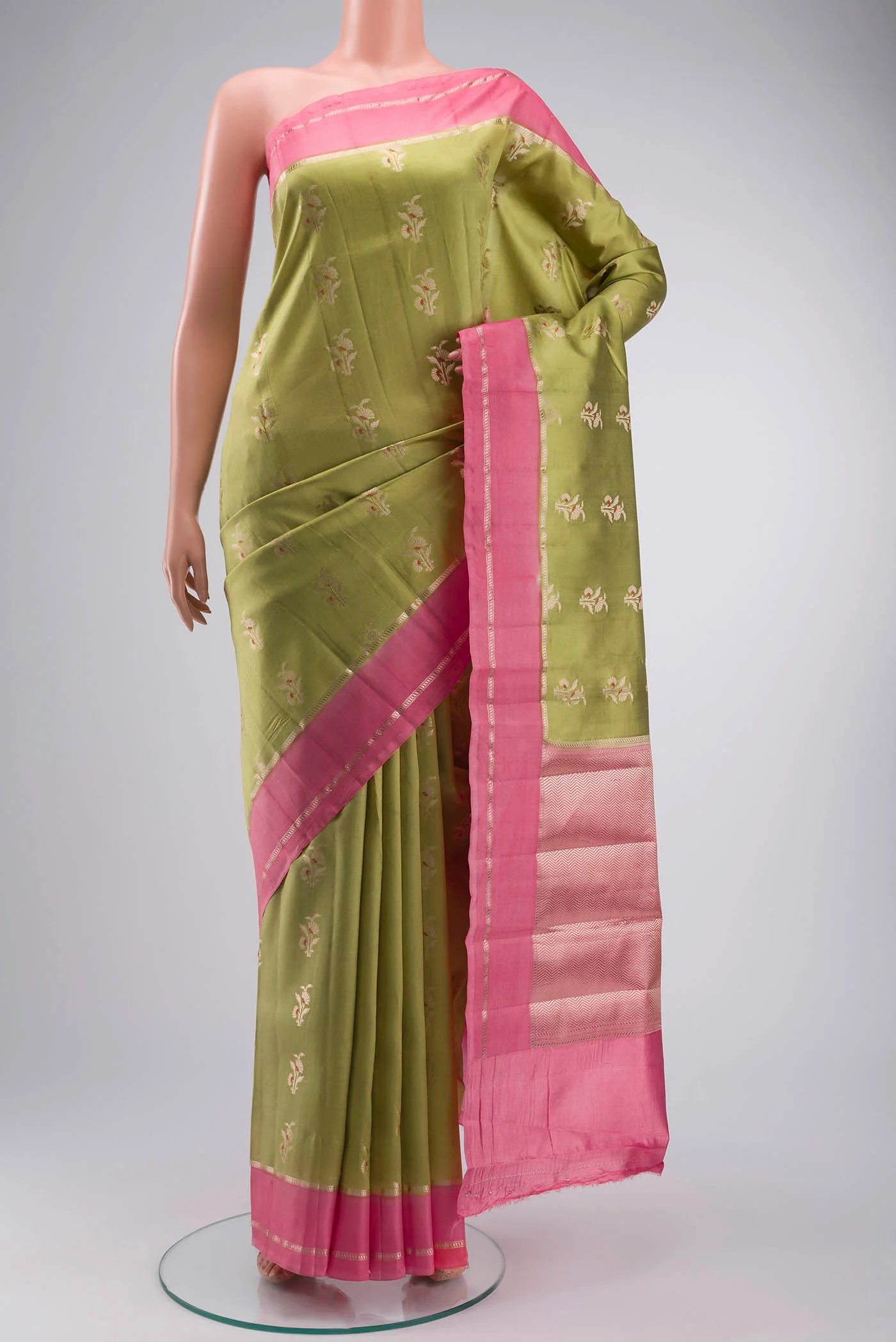 Green Banarasi Raw Silk Saree