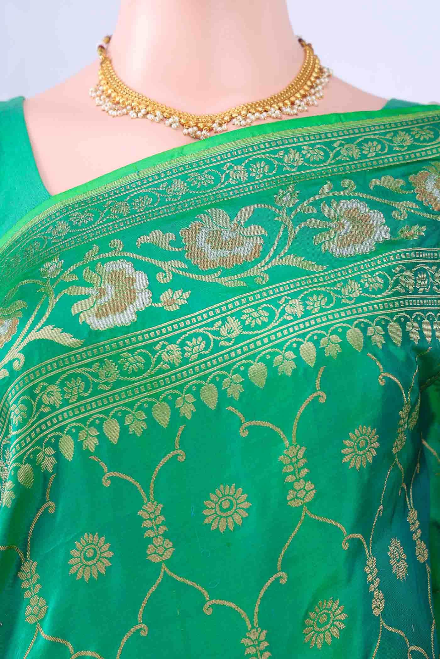 Green Banarasi Silk Saree - Image 3