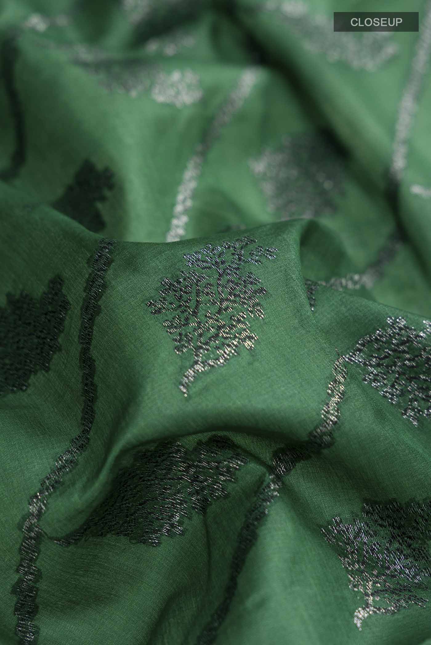 Green Banarasi Tussar Silk Saree - Image 2