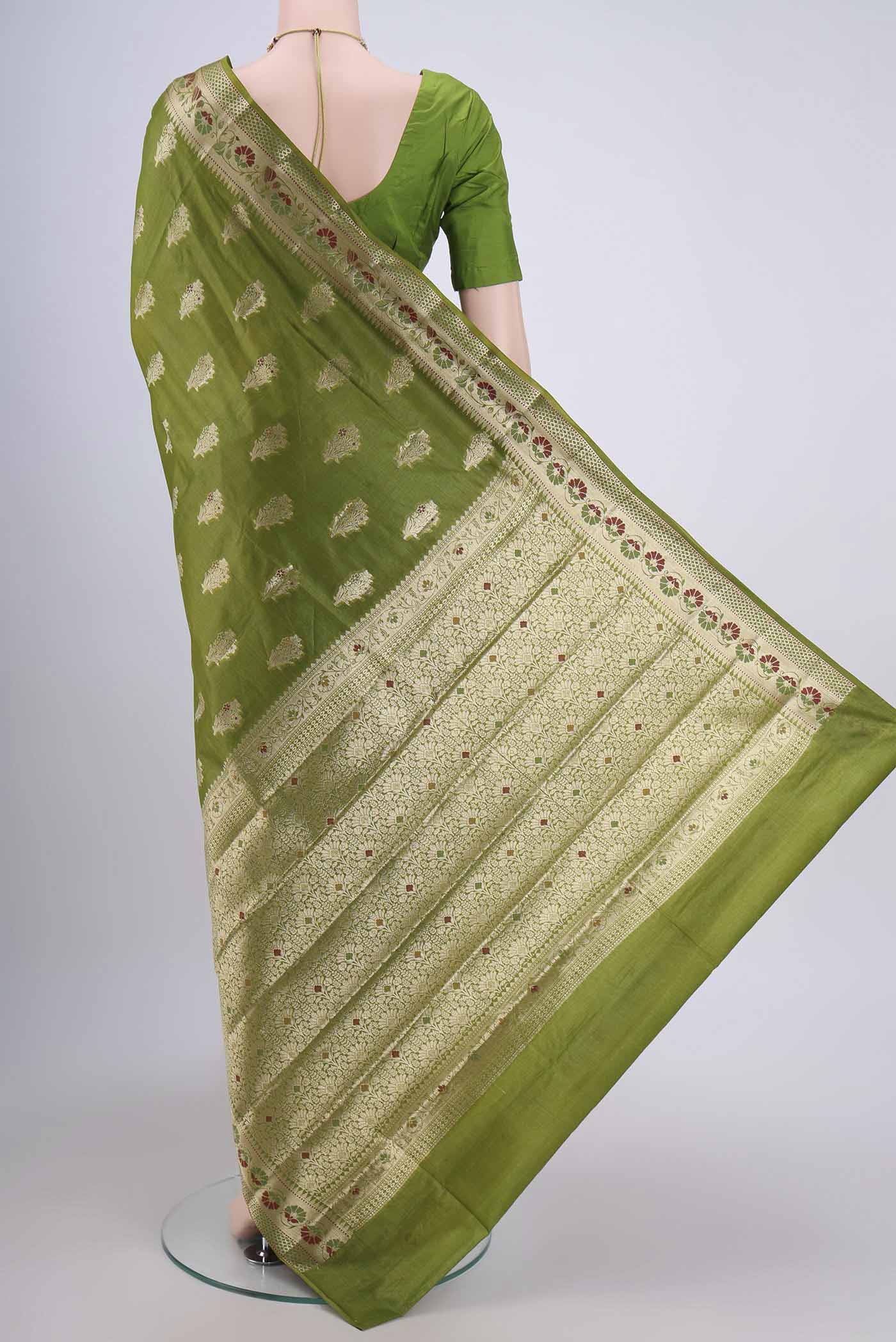 Mehandi Green Banarasi Tussar Silk Saree - Image 3