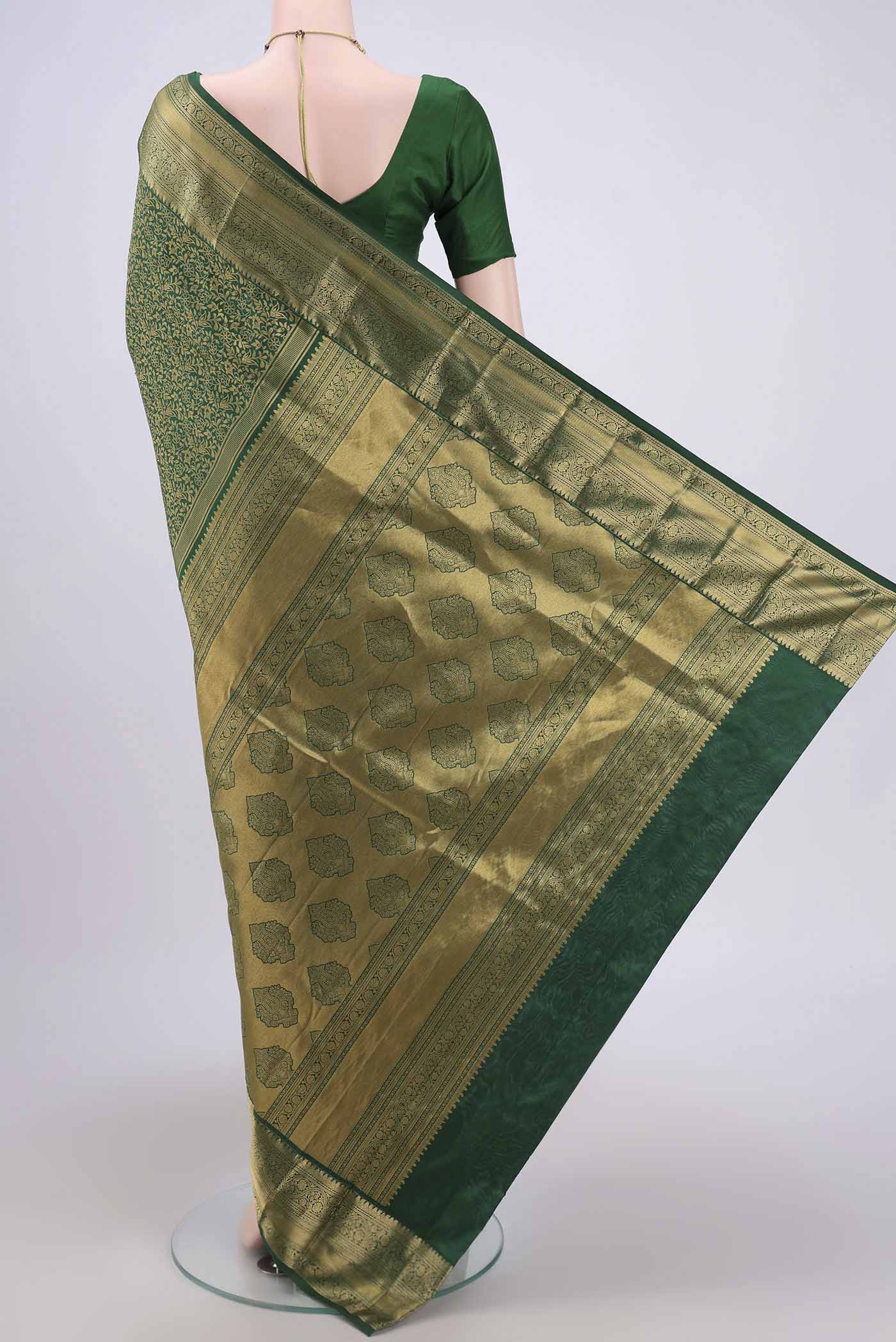 Bottle Green Bangalore Silk Saree - Image 3