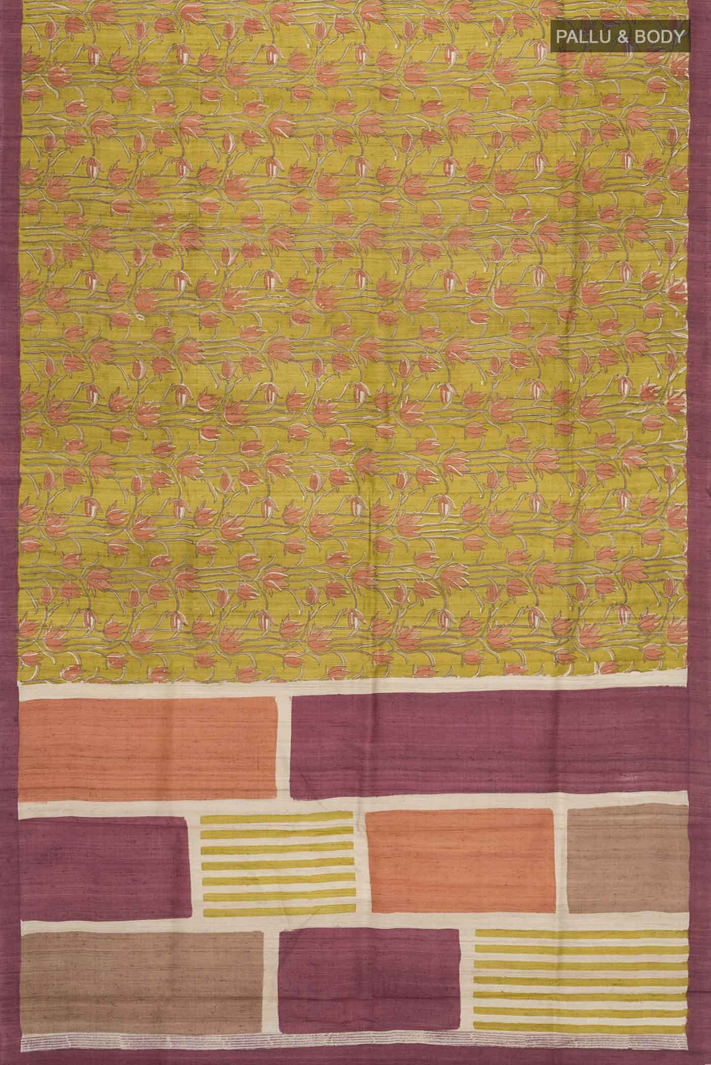 Green Bhagalpuri Tussar Silk Saree - Image 5
