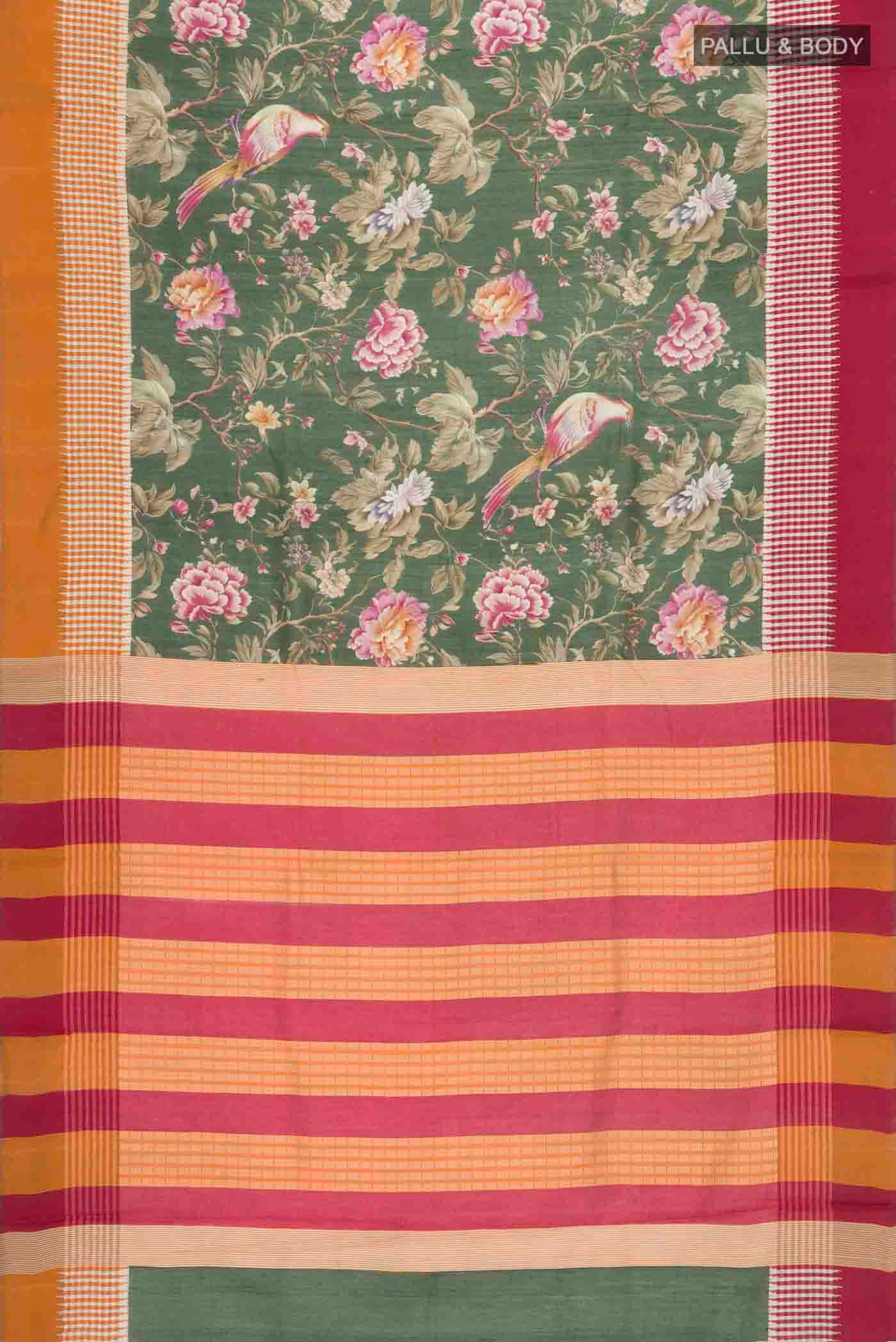 Green Bhagalpuri Tussar Silk Saree - Image 5