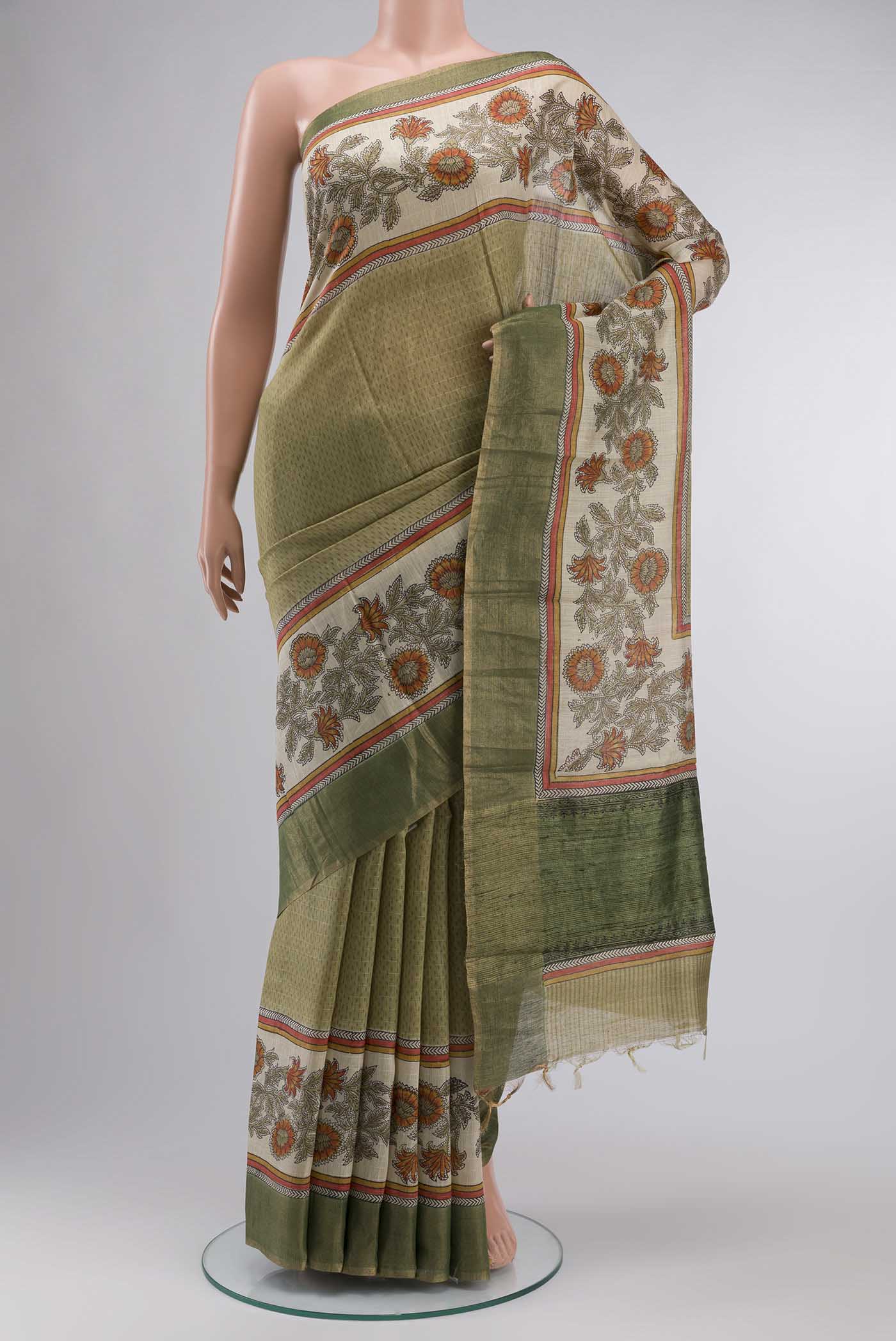 Green Bhagalpuri Tussar Silk Saree