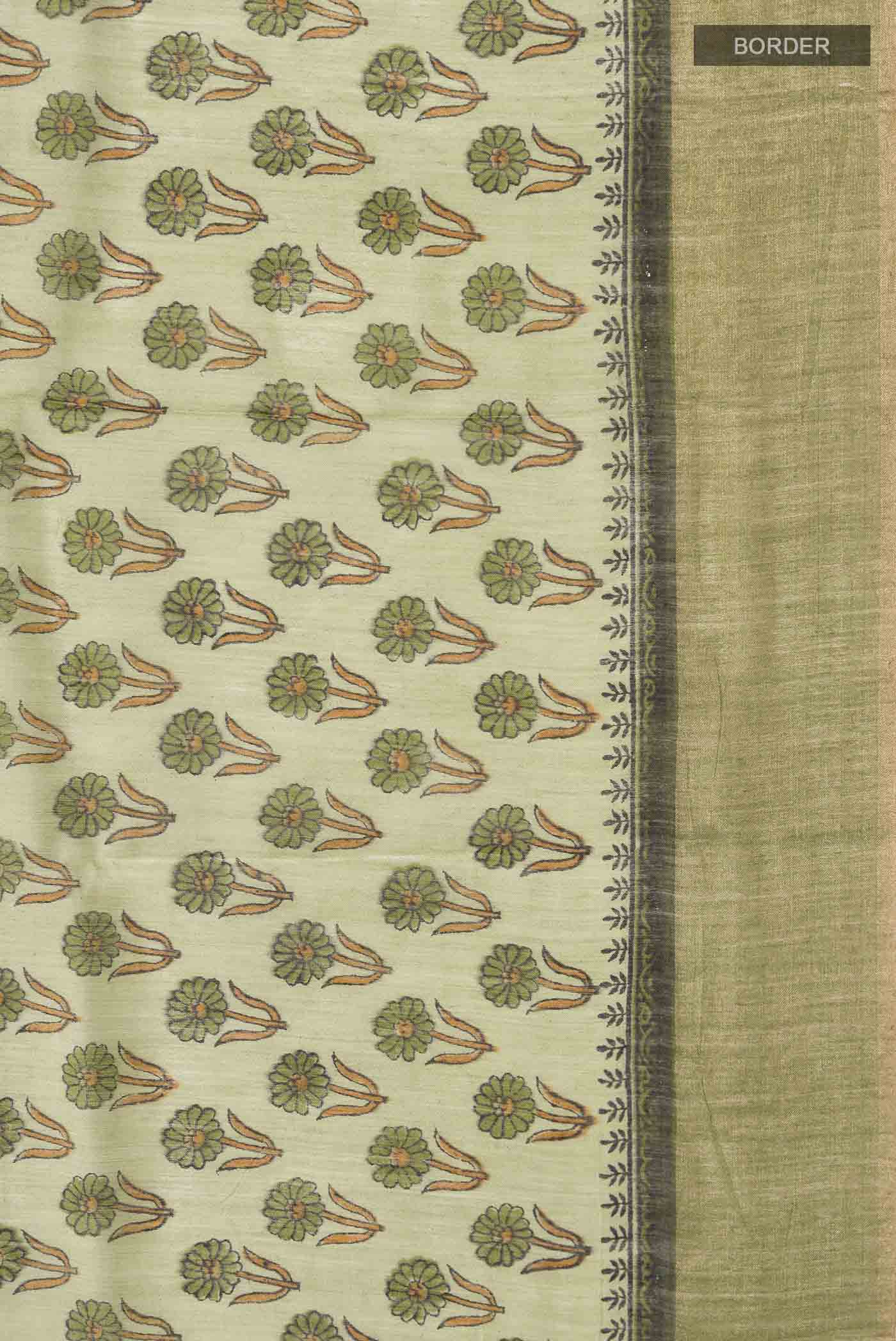 Green Bhagalpuri Tussar Silk Saree - Image 3