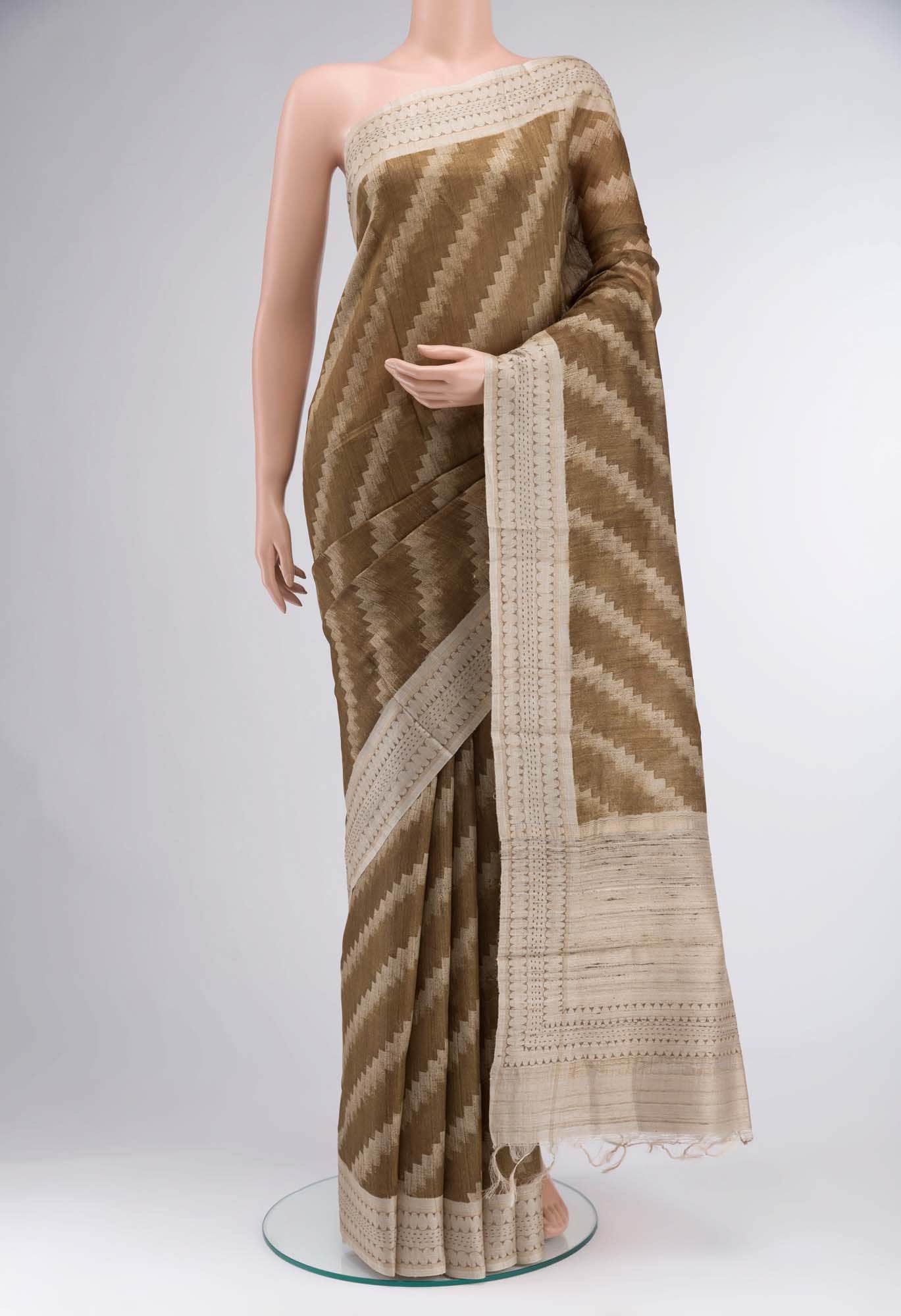 Green Bhagalpuri Tussar Silk Saree - Image 6