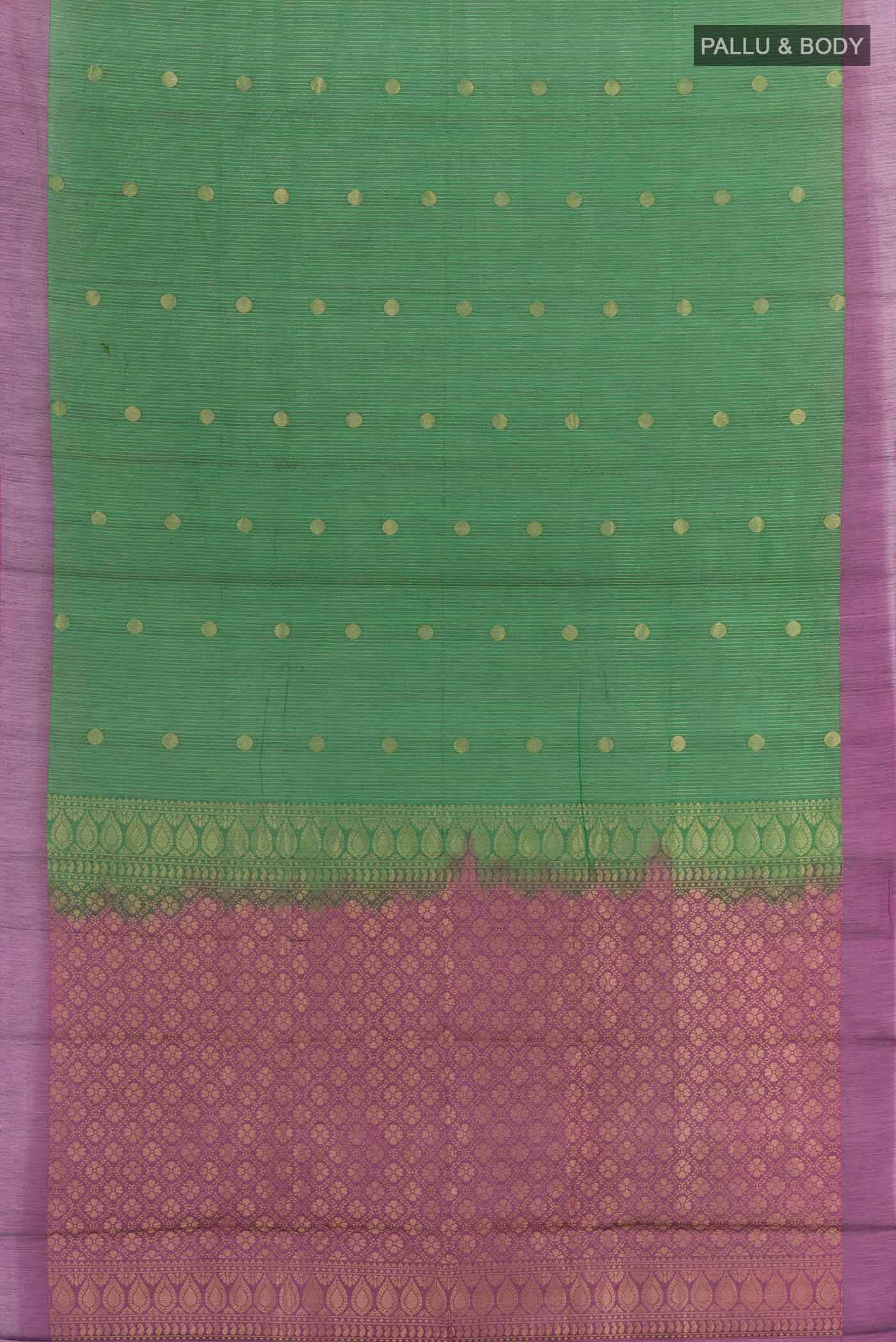 Green Blended Kora Cotton Saree - Image 2