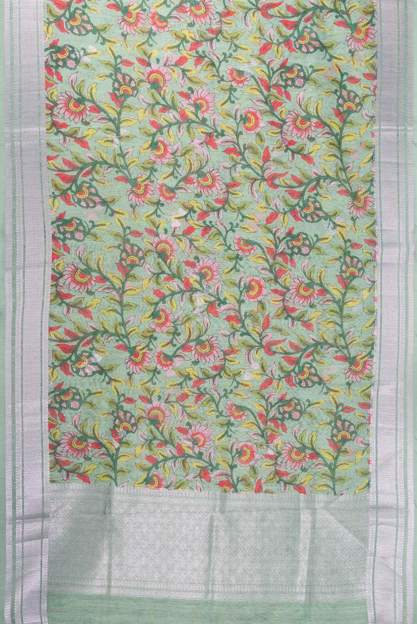 Green Blended Linen Saree - Image 2