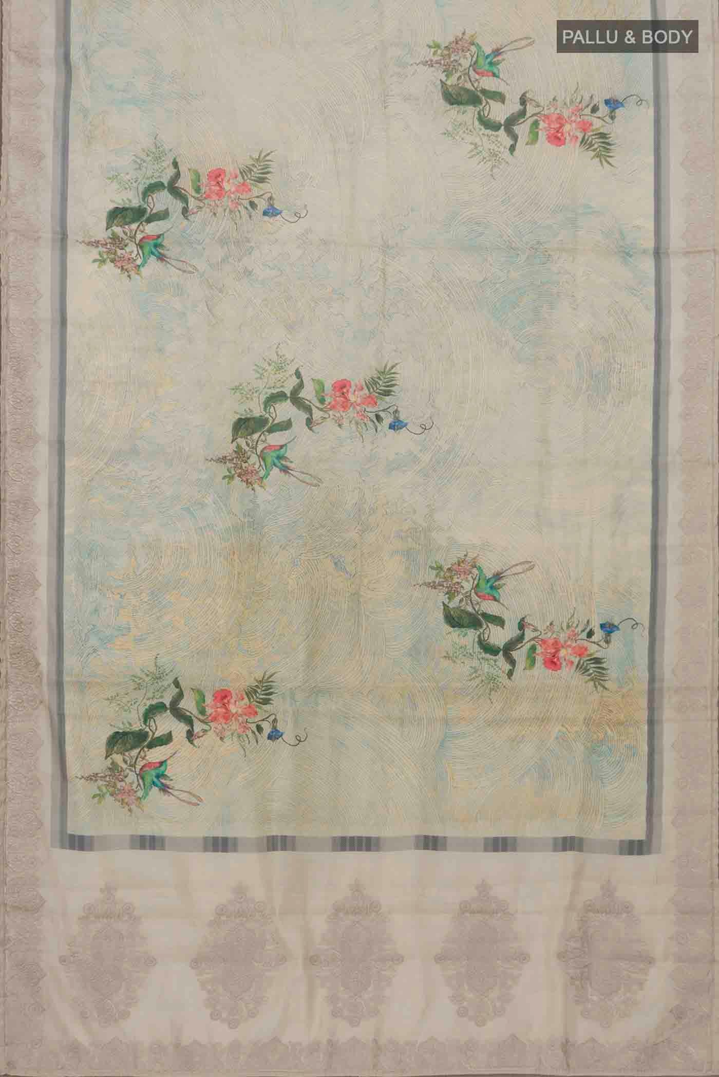 Green Blended Tussar Silk Saree - Image 3