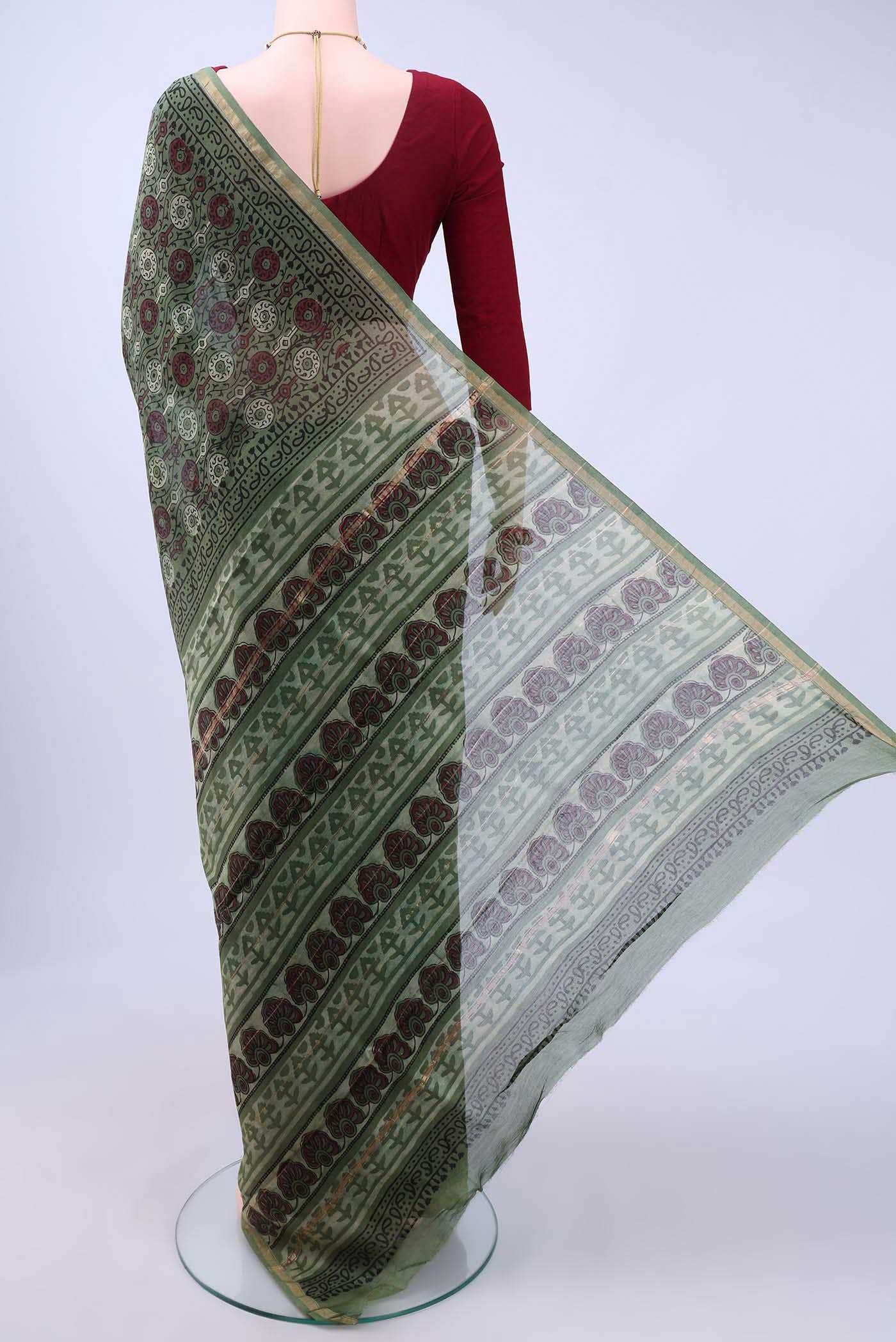 Green Chanderi Silk Cotton Saree - Image 2