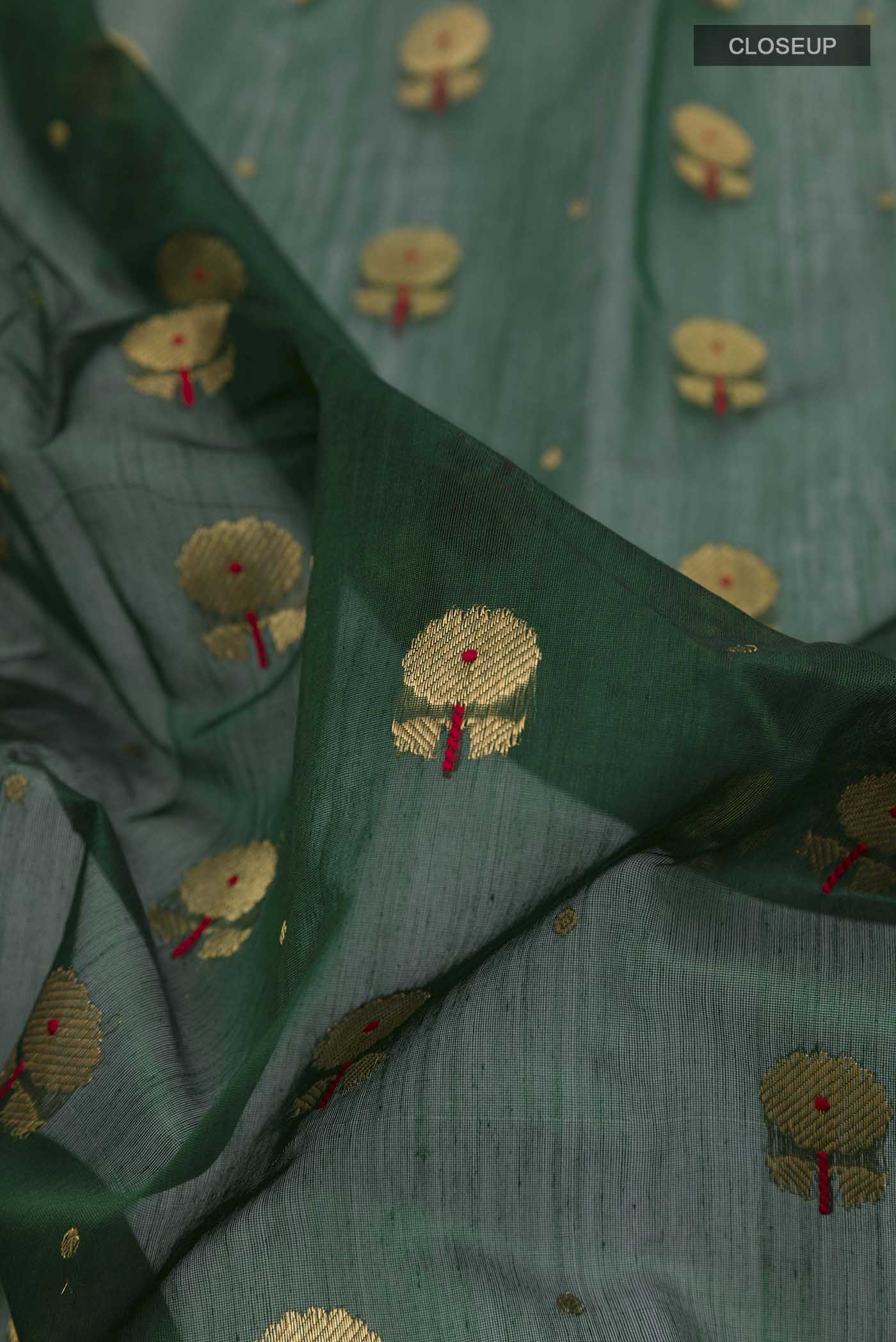 Green Chanderi Silk Cotton Saree - Image 2