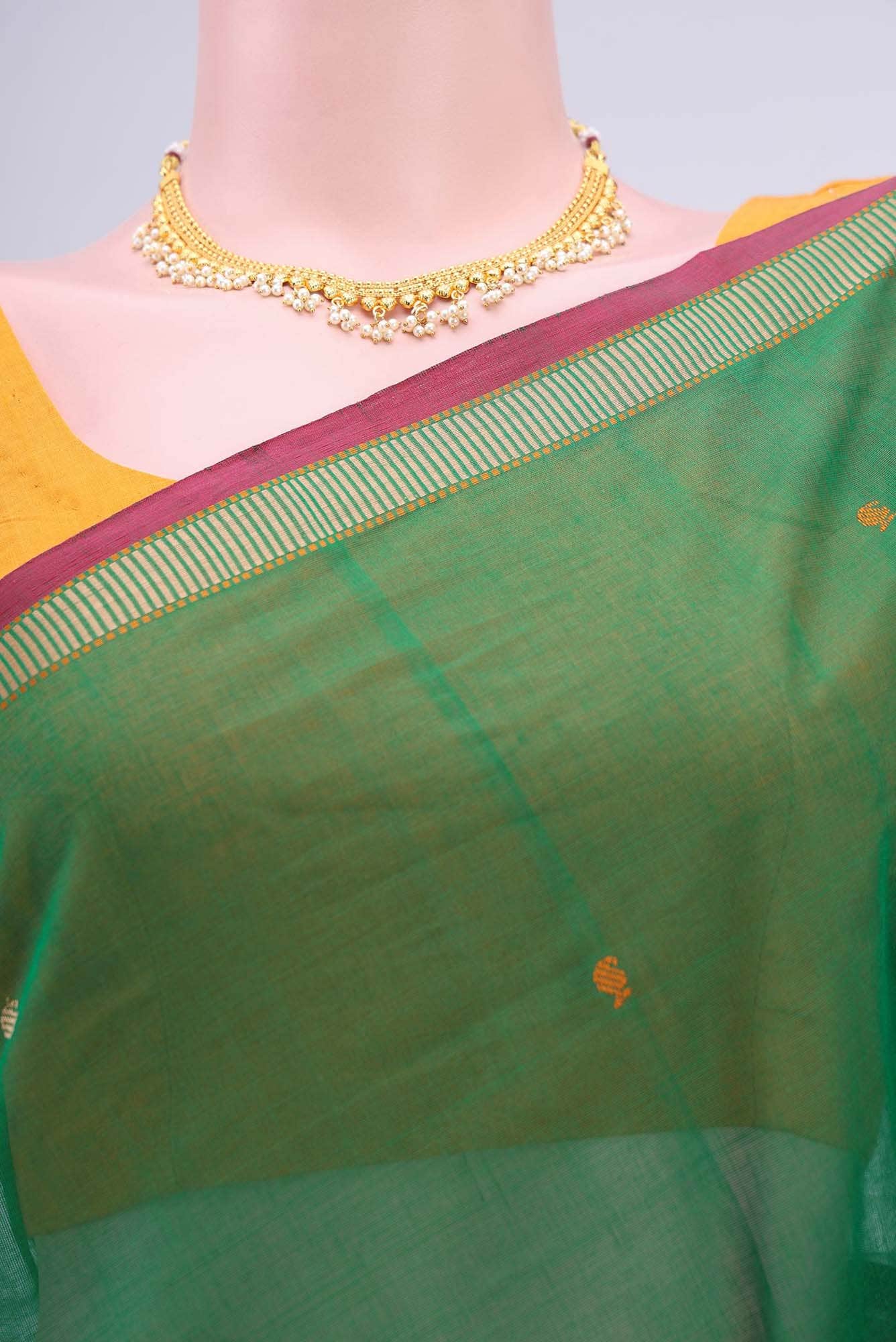 Green Coimbatore Cotton Saree - Image 2