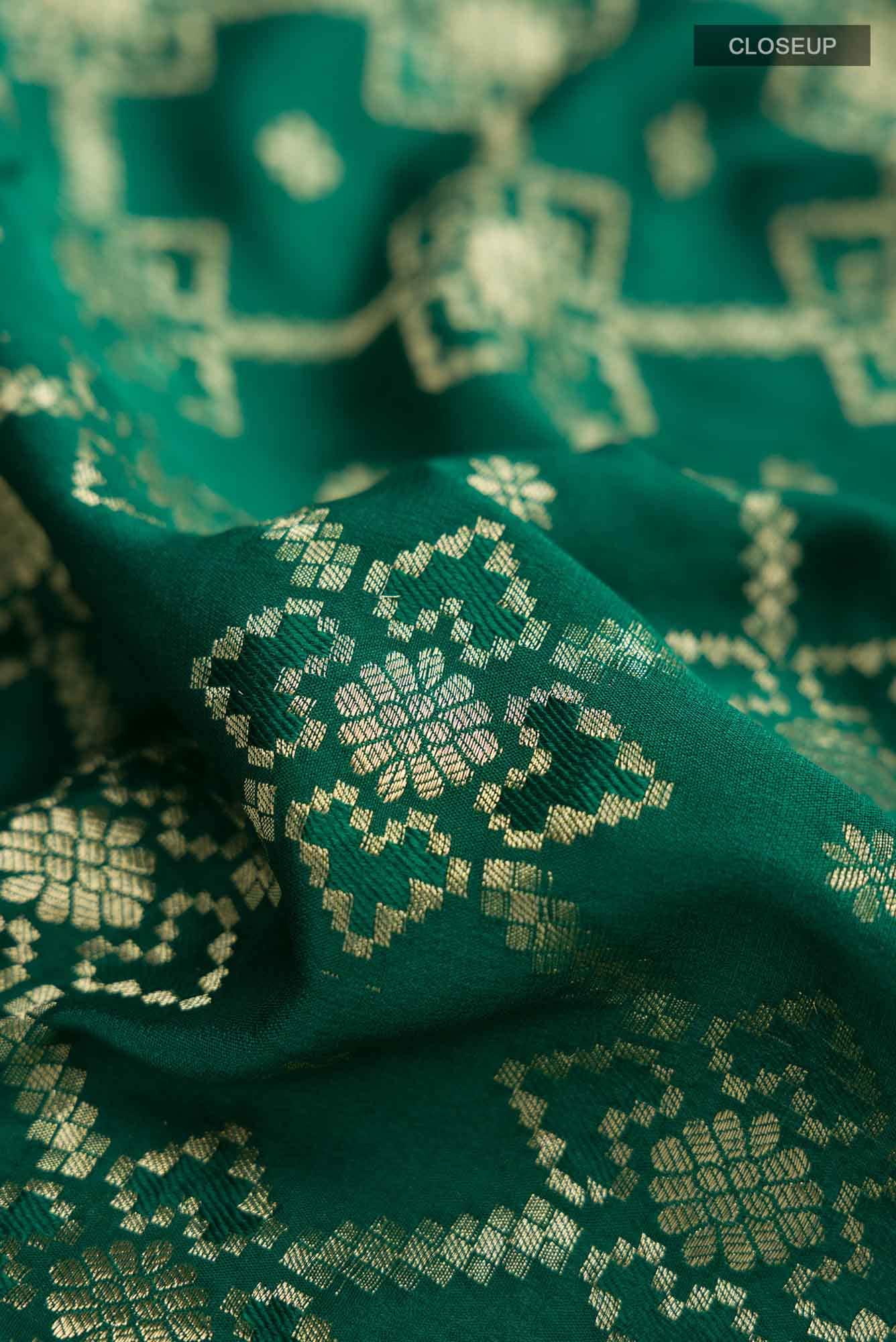 Green Crepe Saree - Image 2