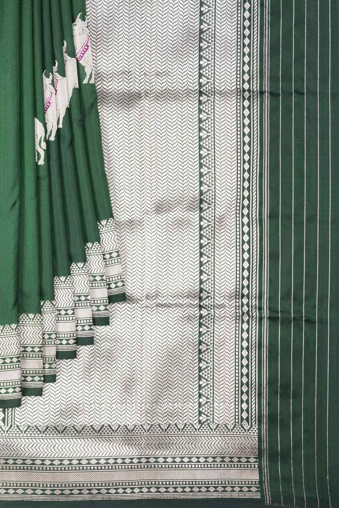 Green Dual Tone Banarasi Silk Saree - Image 2