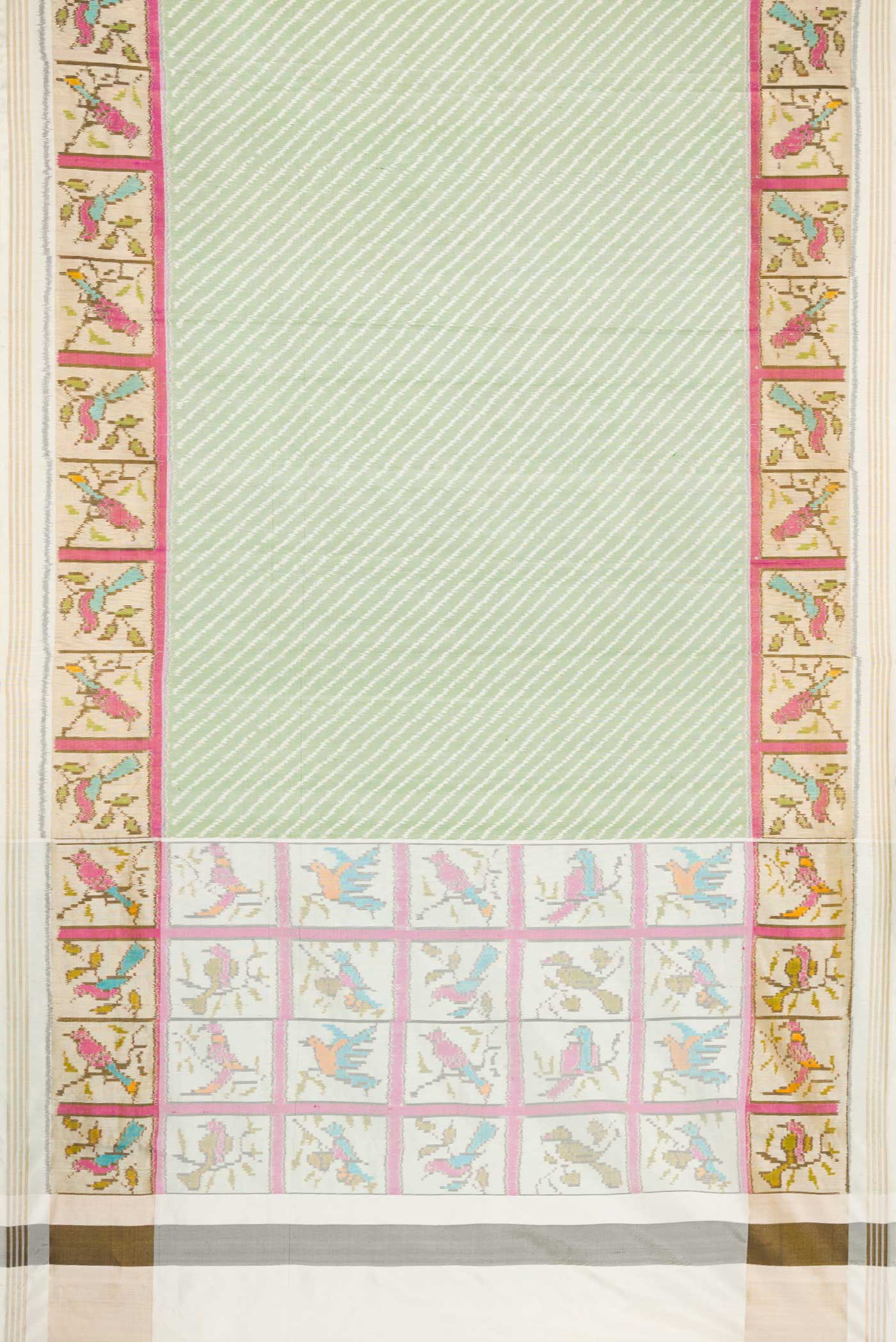 Green Dual Tone Double Ikat Saree - Image 6