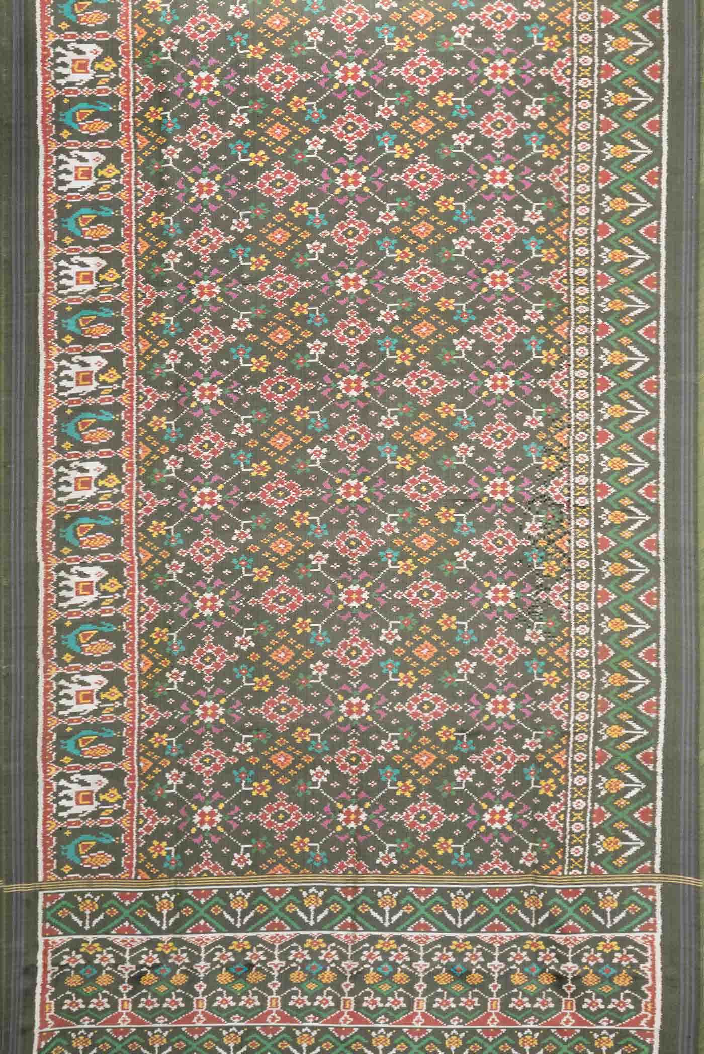 Green Dual Tone Double Ikat Saree - Image 4