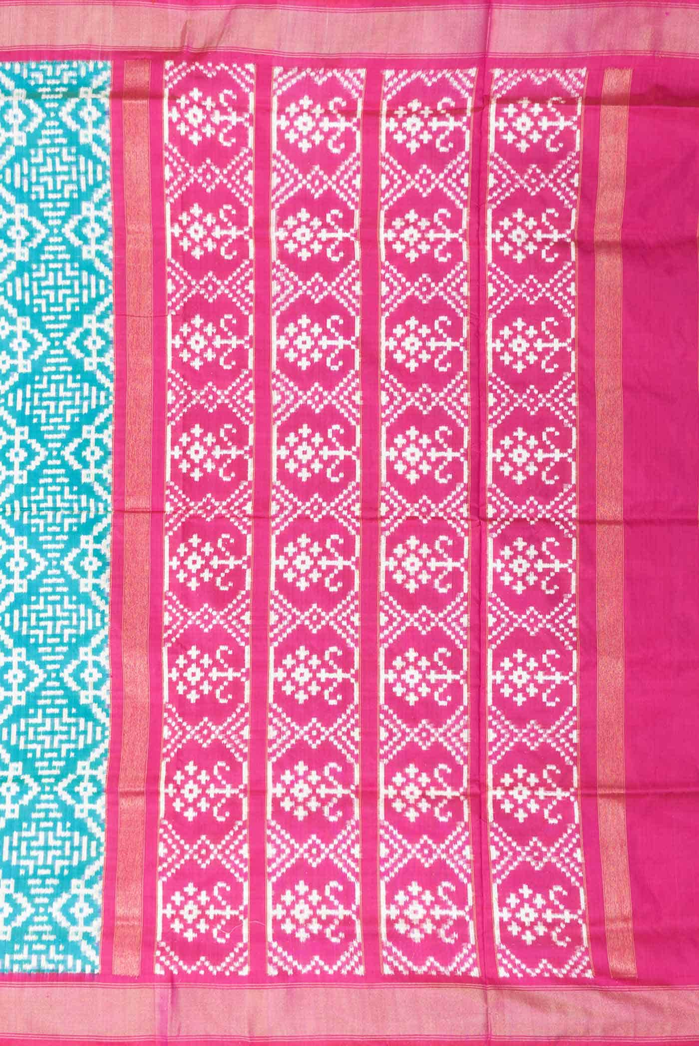 Green Dual Tone Double Ikat Saree - Image 5