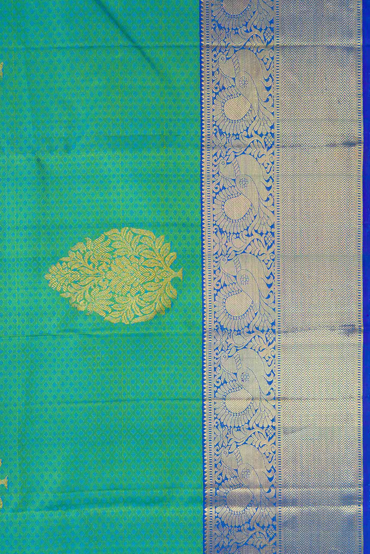 Blue with Green Color Kanchipuram Silk Saree - Image 4