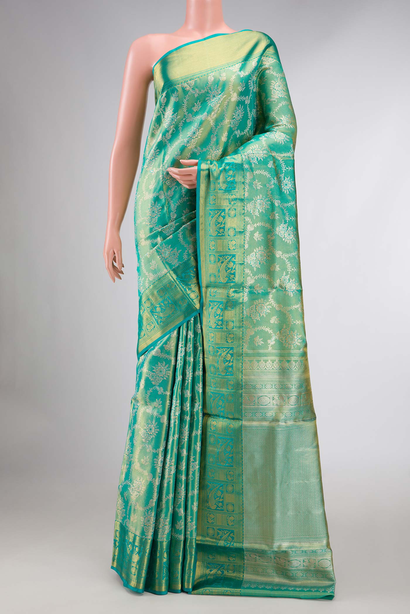 Green Dual Tone Kanjivaram Tissue Silk Saree