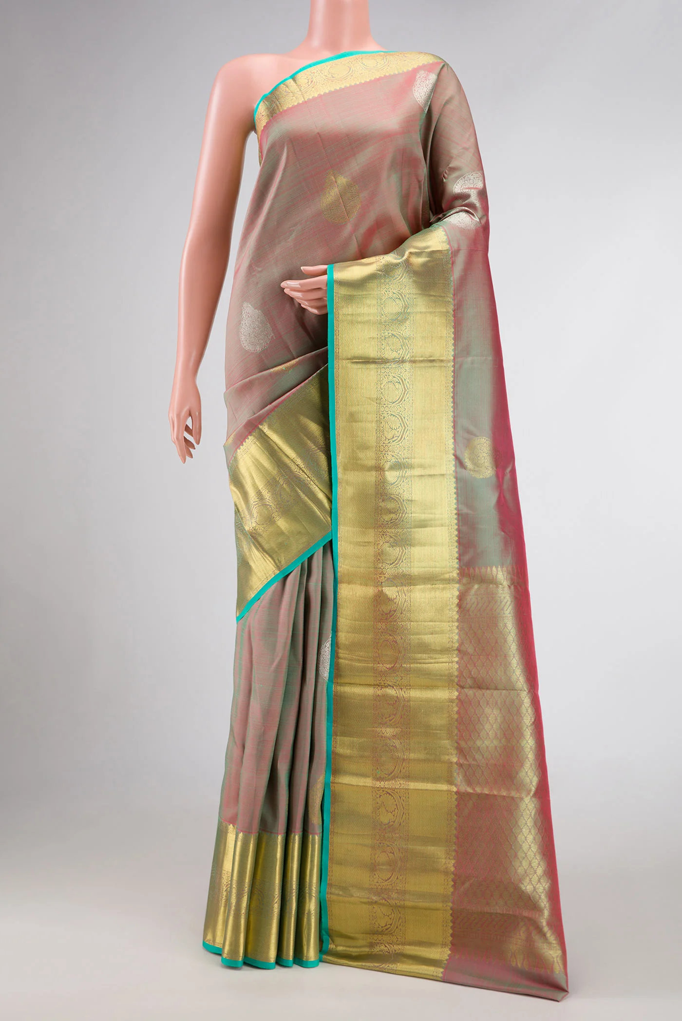 Pink with Sea Green Color Kanjivaram Silk Saree