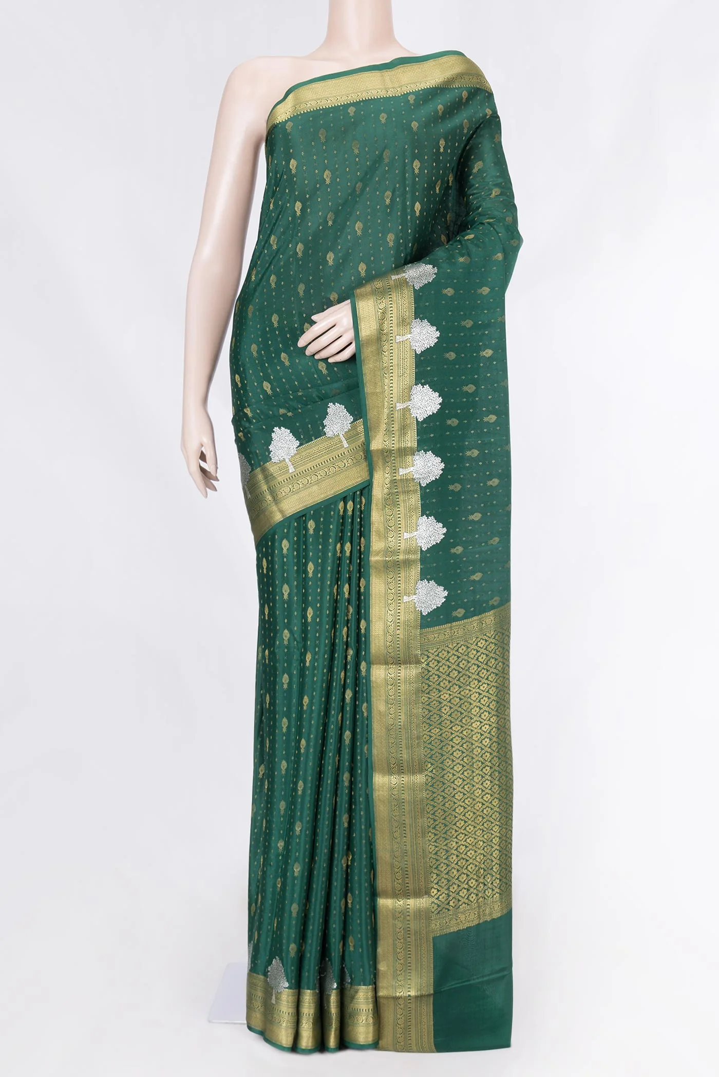 Green Dual Tone Mysore Crepe Saree