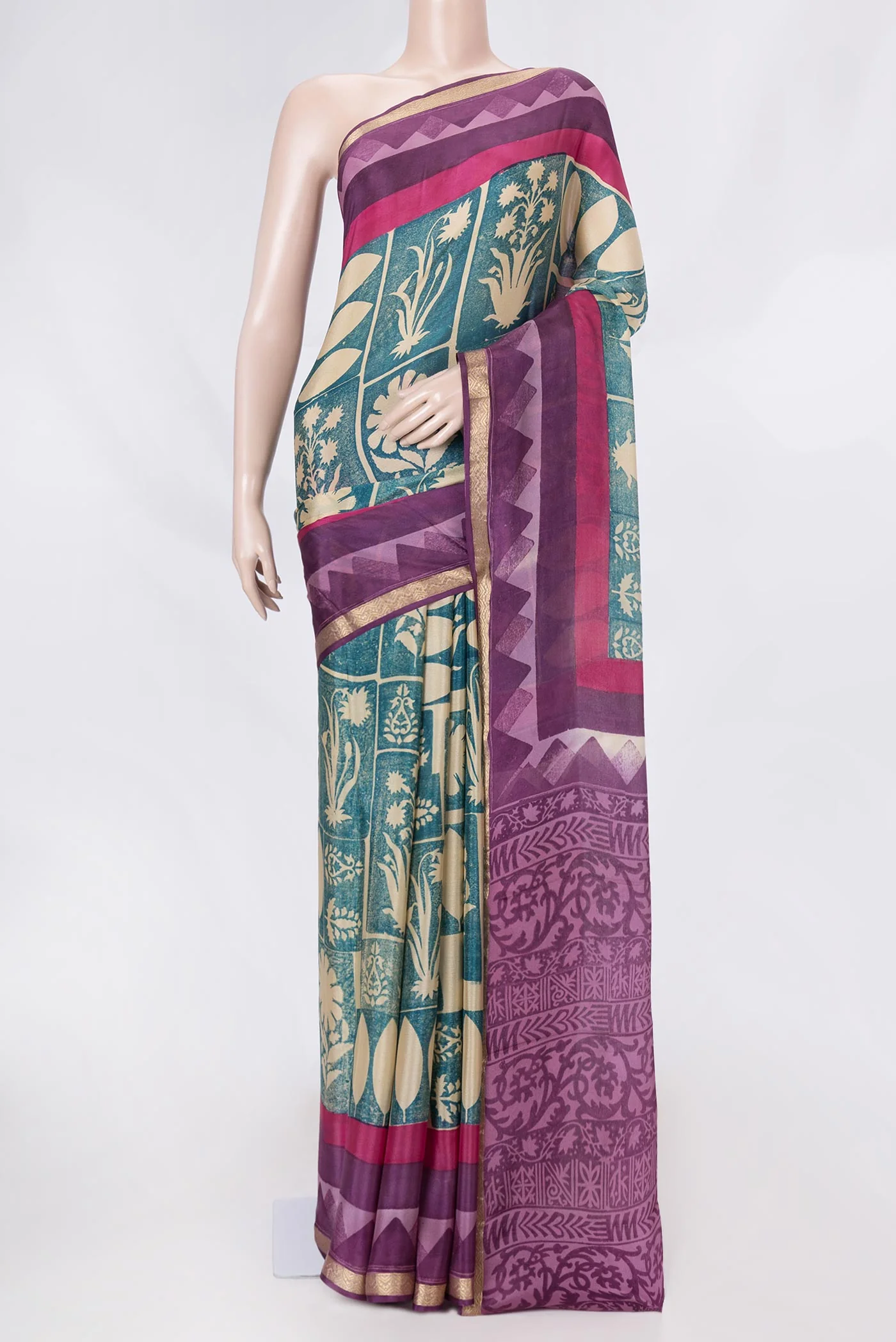 Green Dual Tone Mysore Crepe Saree