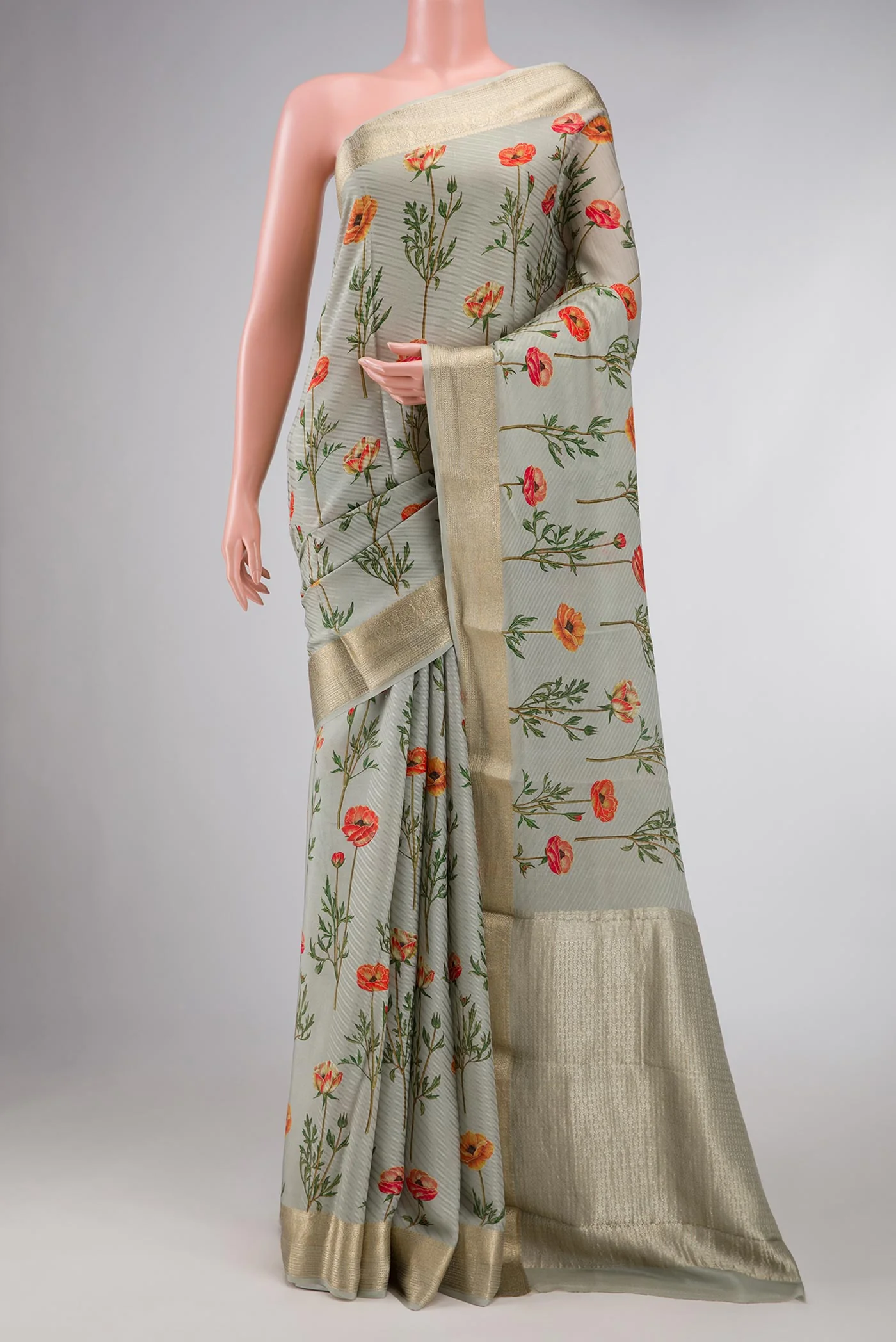 Green Dual Tone Mysore Crepe Saree