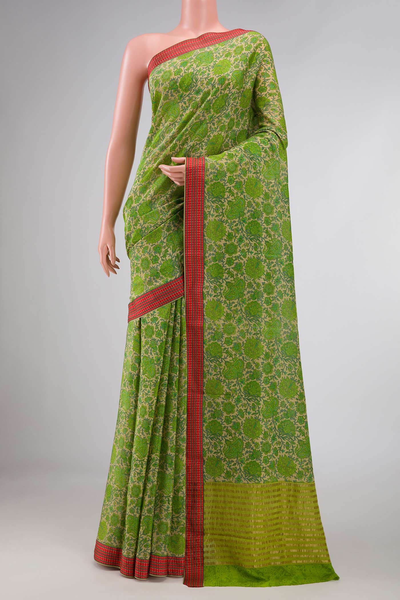 Green Dual Tone Mysore Crepe Saree