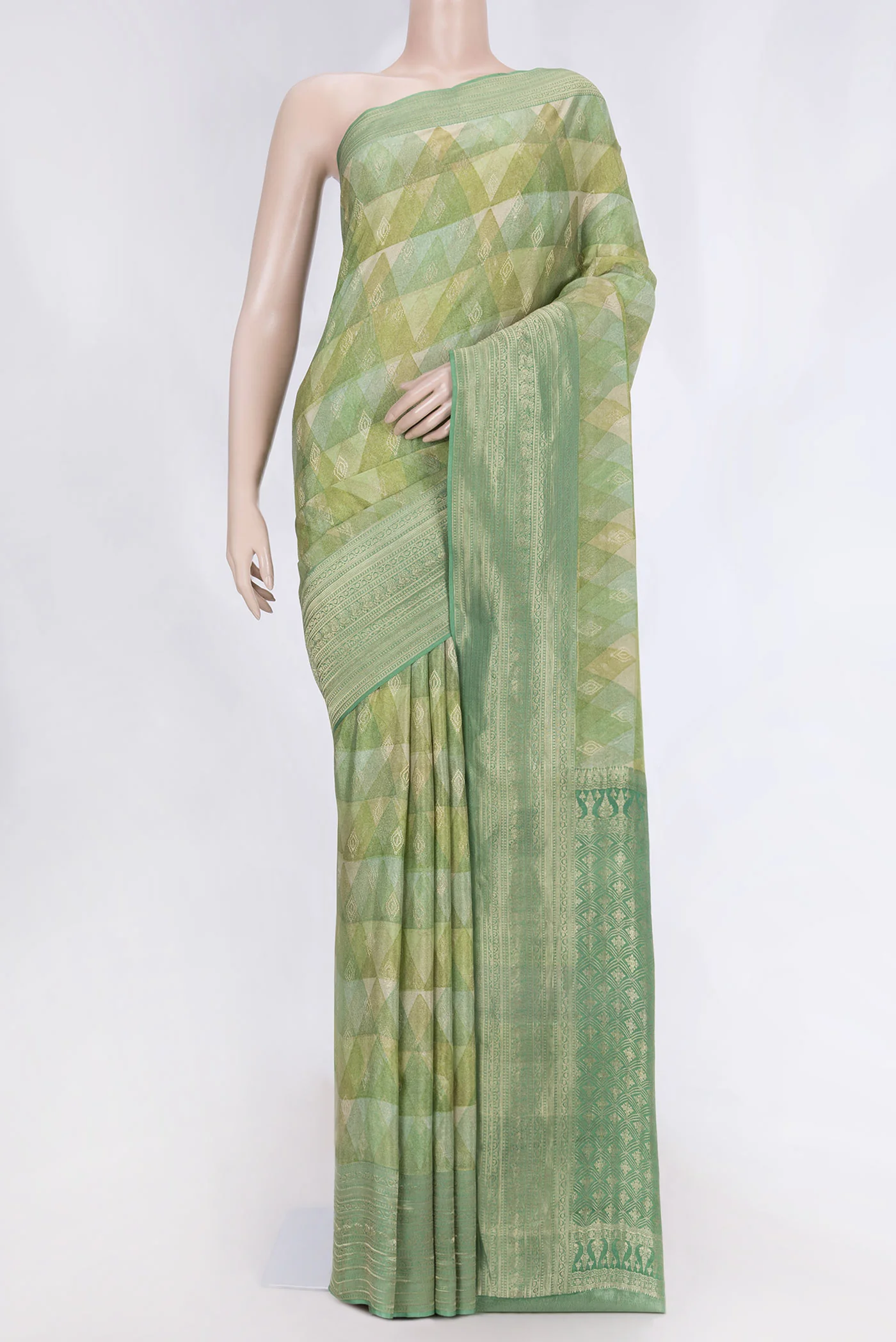 Green Dual Tone Mysore Crepe Saree