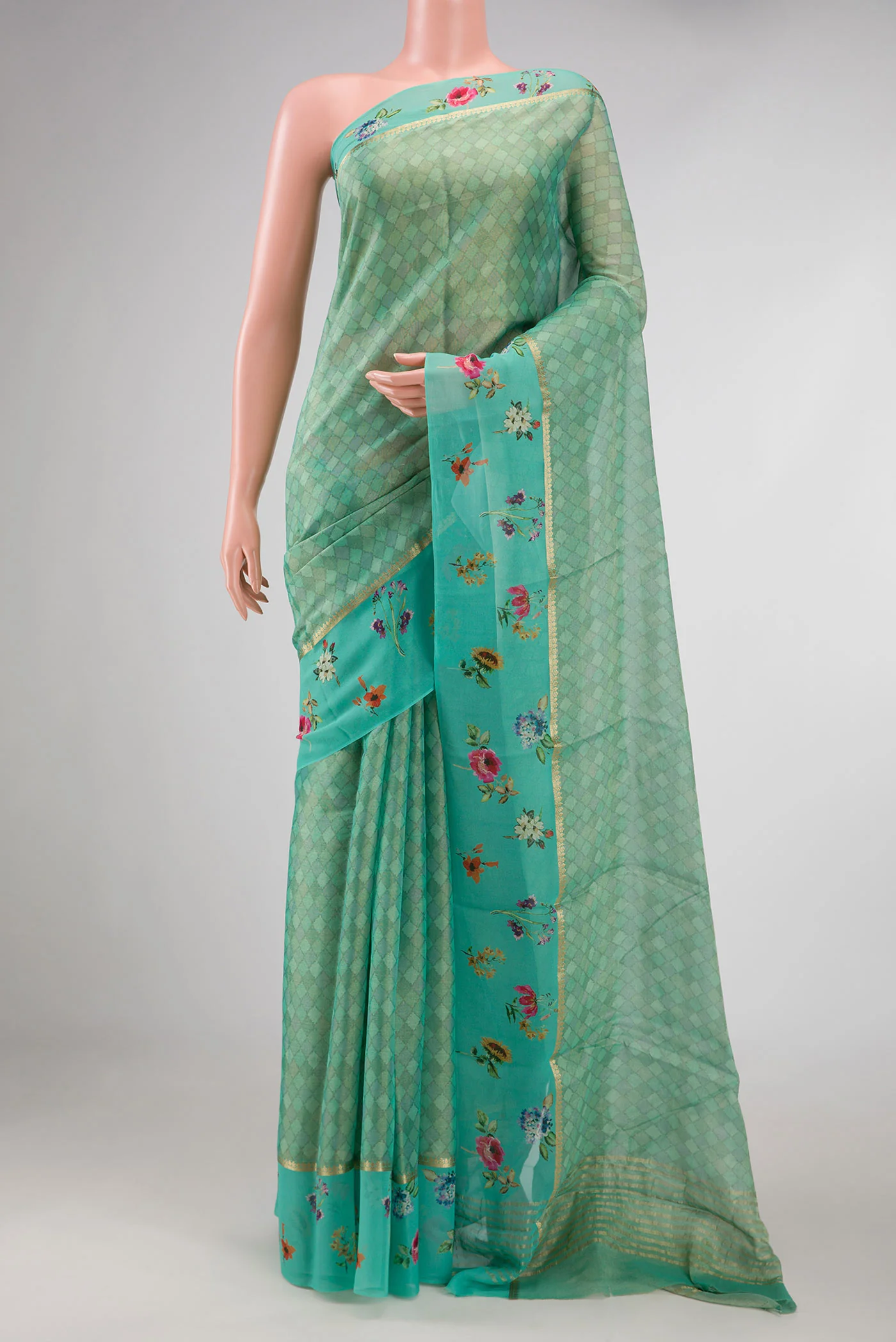 Green Dual Tone Mysore Georgette Saree