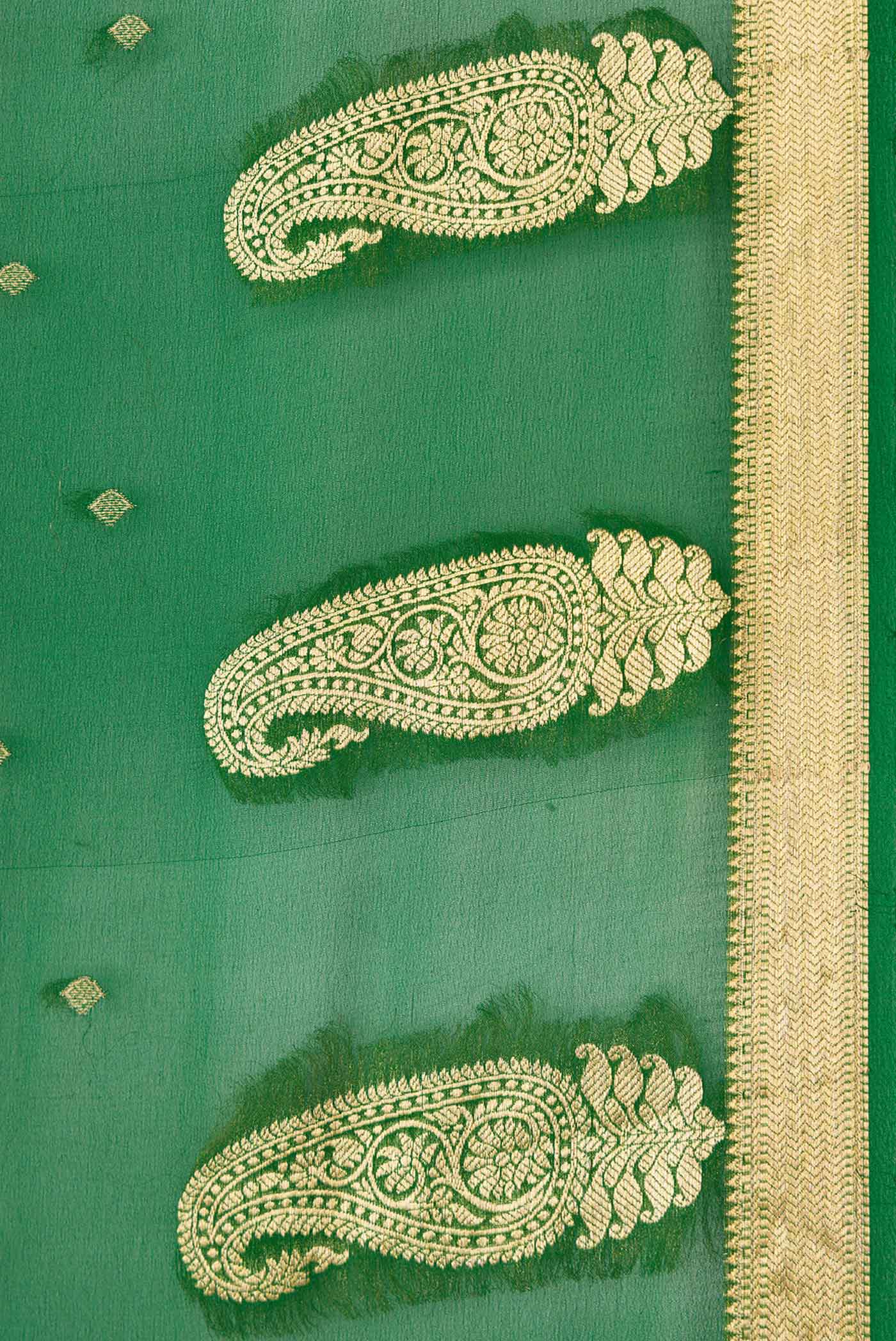 Green Dual Tone Mysore Georgette Saree - Image 3