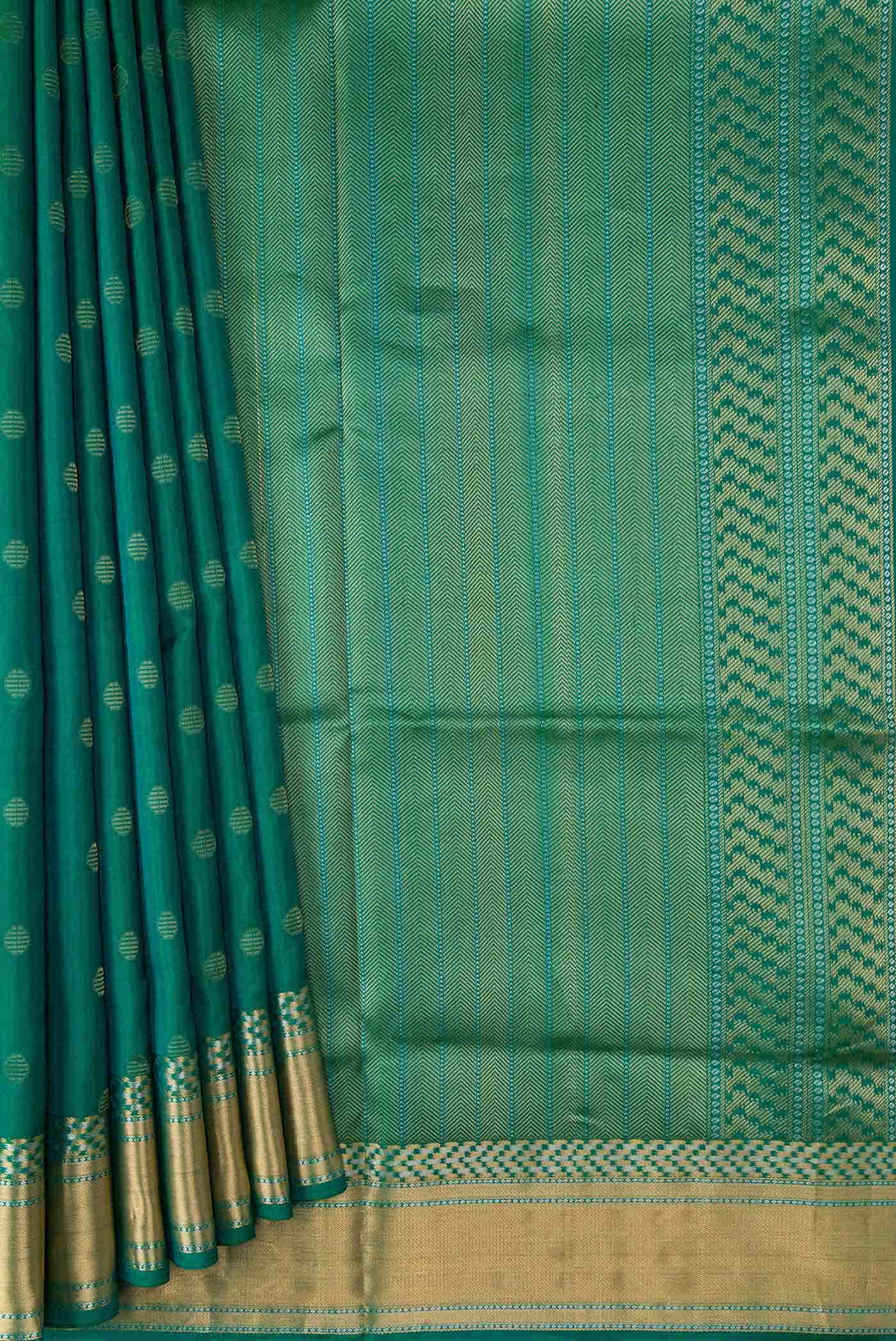 Green Dual Tone Soft Silk Saree - Image 2