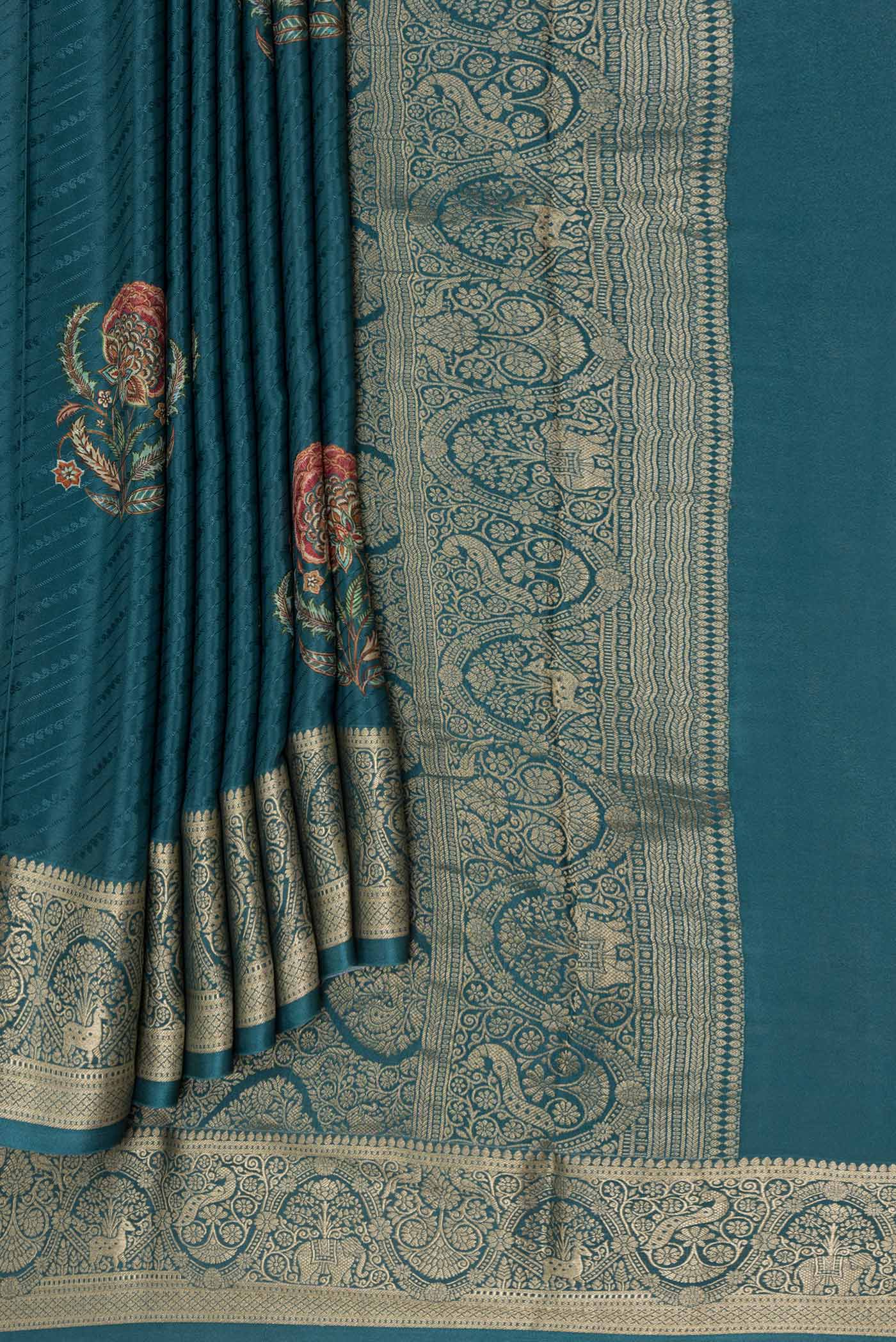 Green Dual Tone Tussar Silk Saree - Image 4